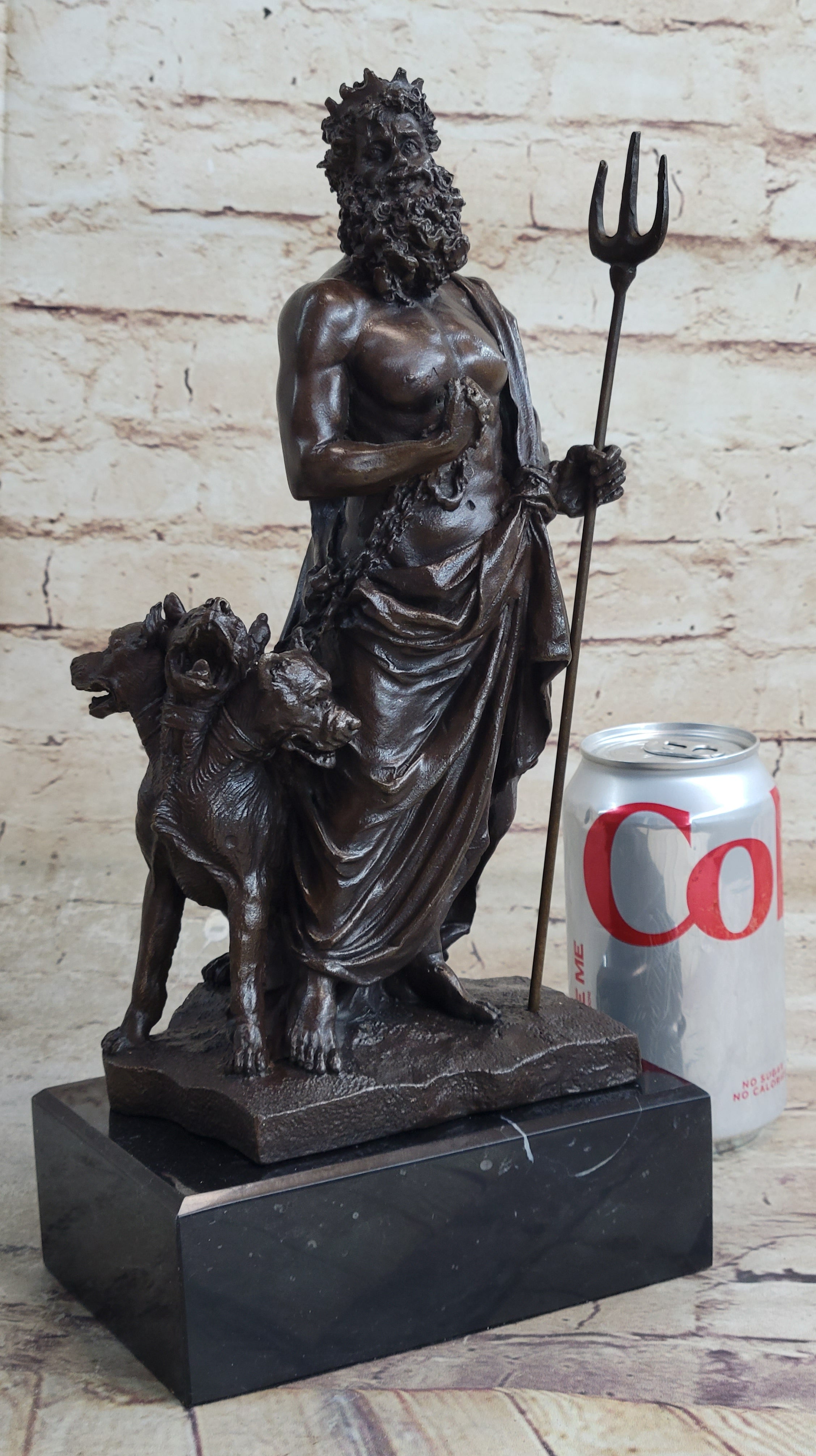 Signed Greek God Pluto With Dog Hot Cast Bronze Sculpture Statue Figure Figurine