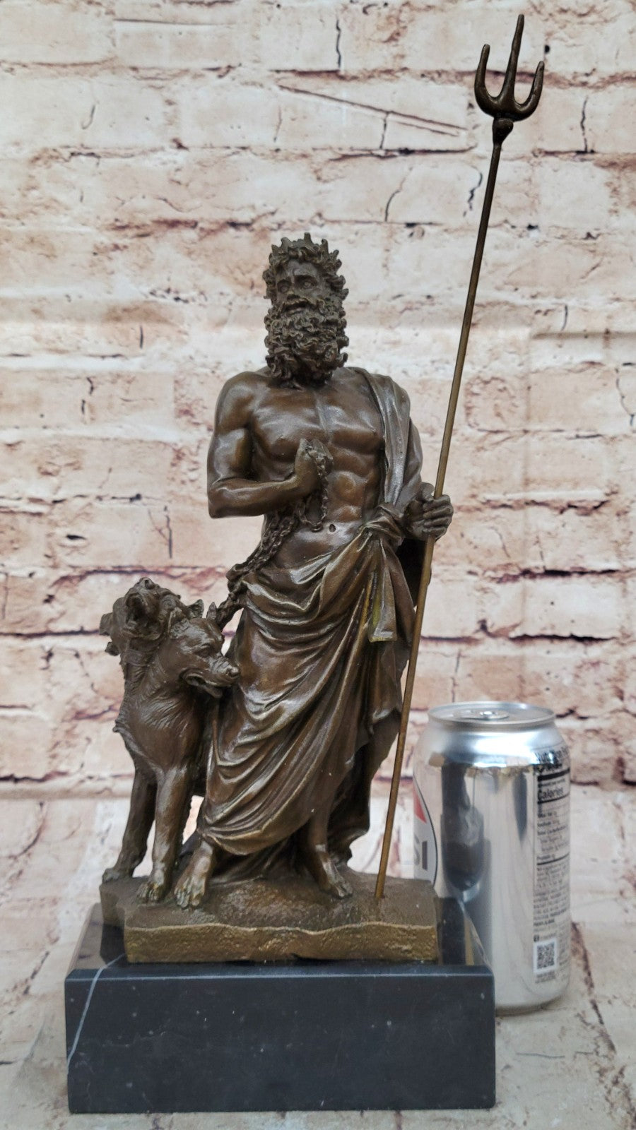 Signed Greek God Pluto With Dog Hot Cast Bronze Sculpture Statue Figure Figurine