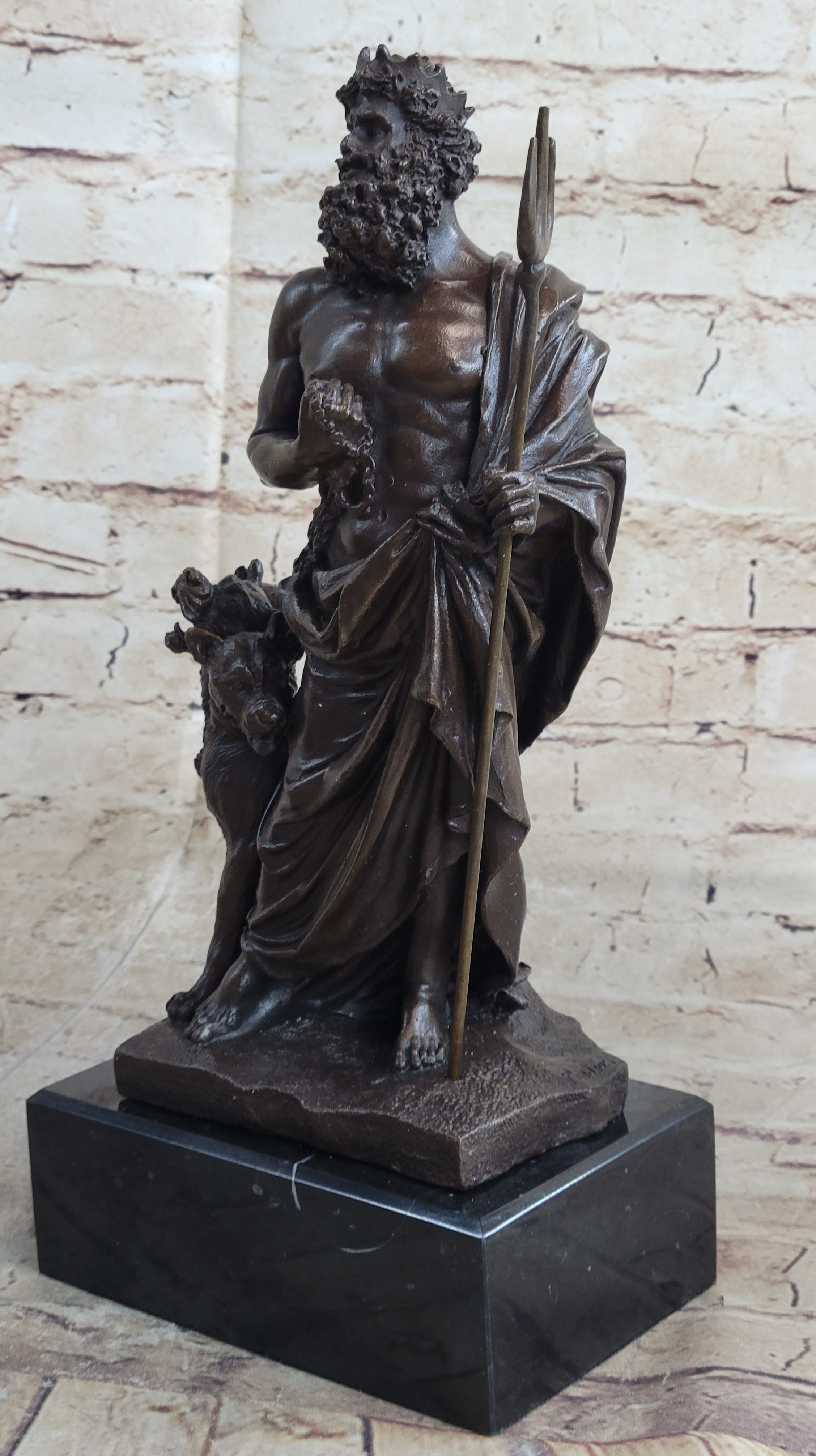 Signed Greek God Pluto With Dog Hot Cast Bronze Sculpture Statue Figure Figurine