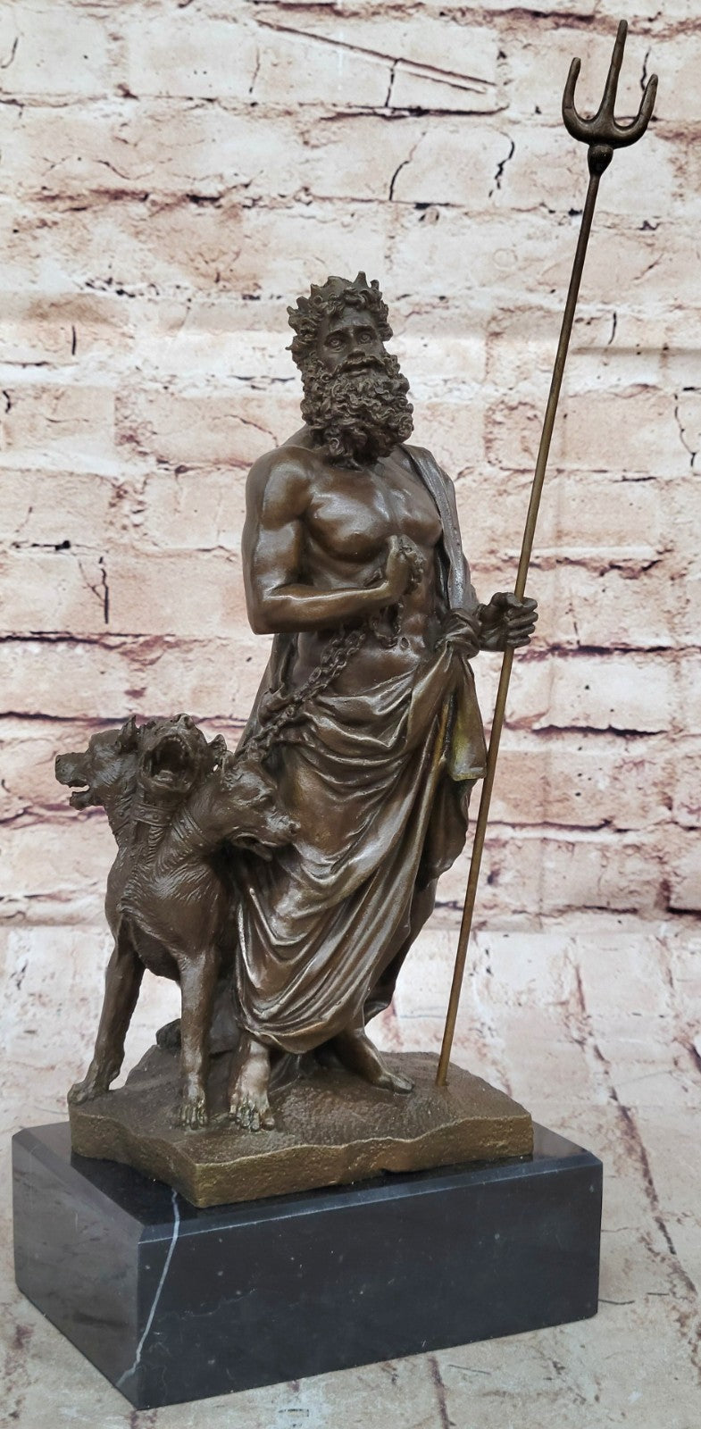 Signed Greek God Pluto With Dog Hot Cast Bronze Sculpture Statue Figure Figurine