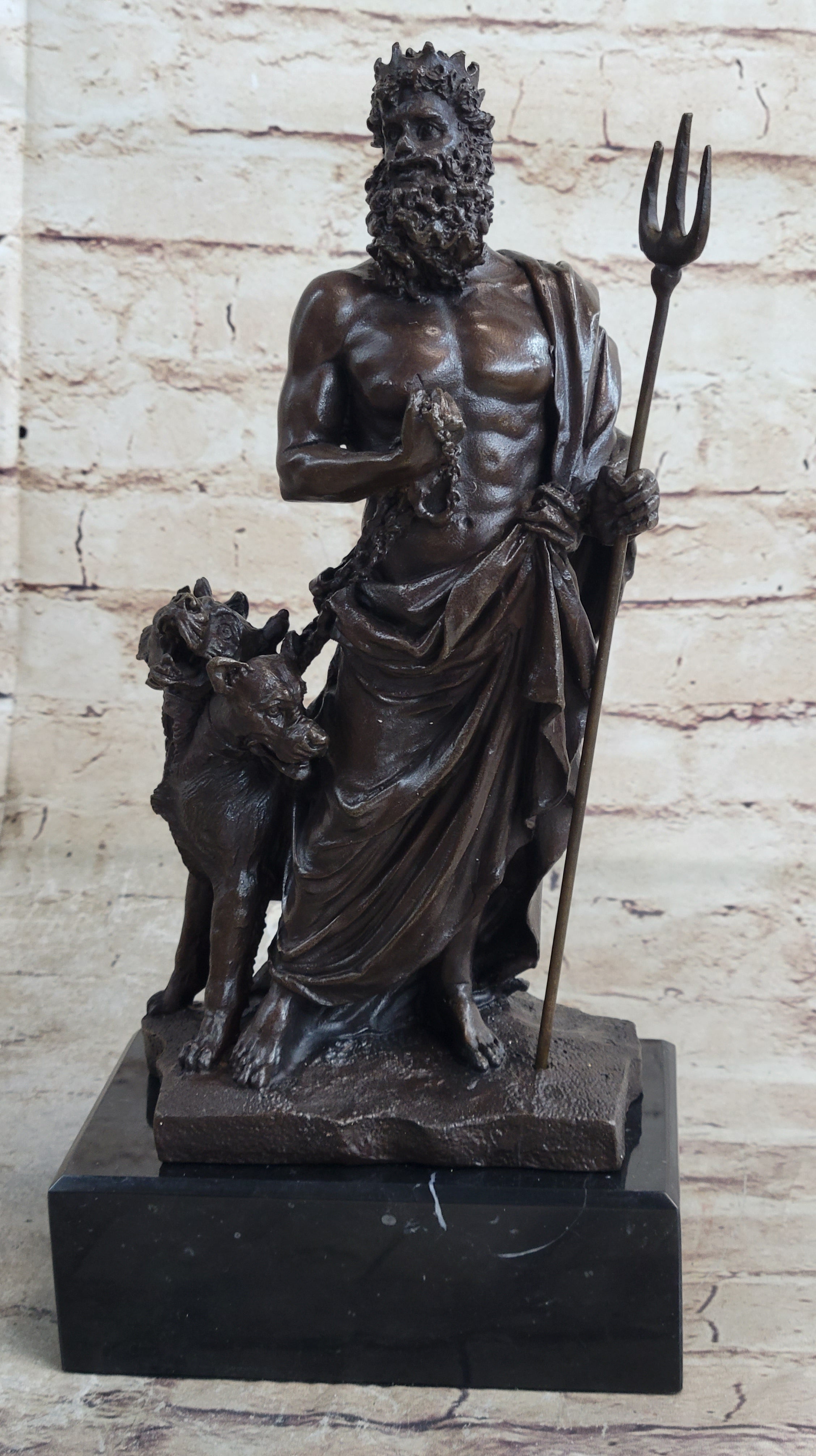 Signed Greek God Pluto With Dog Hot Cast Bronze Sculpture Statue Figure Figurine