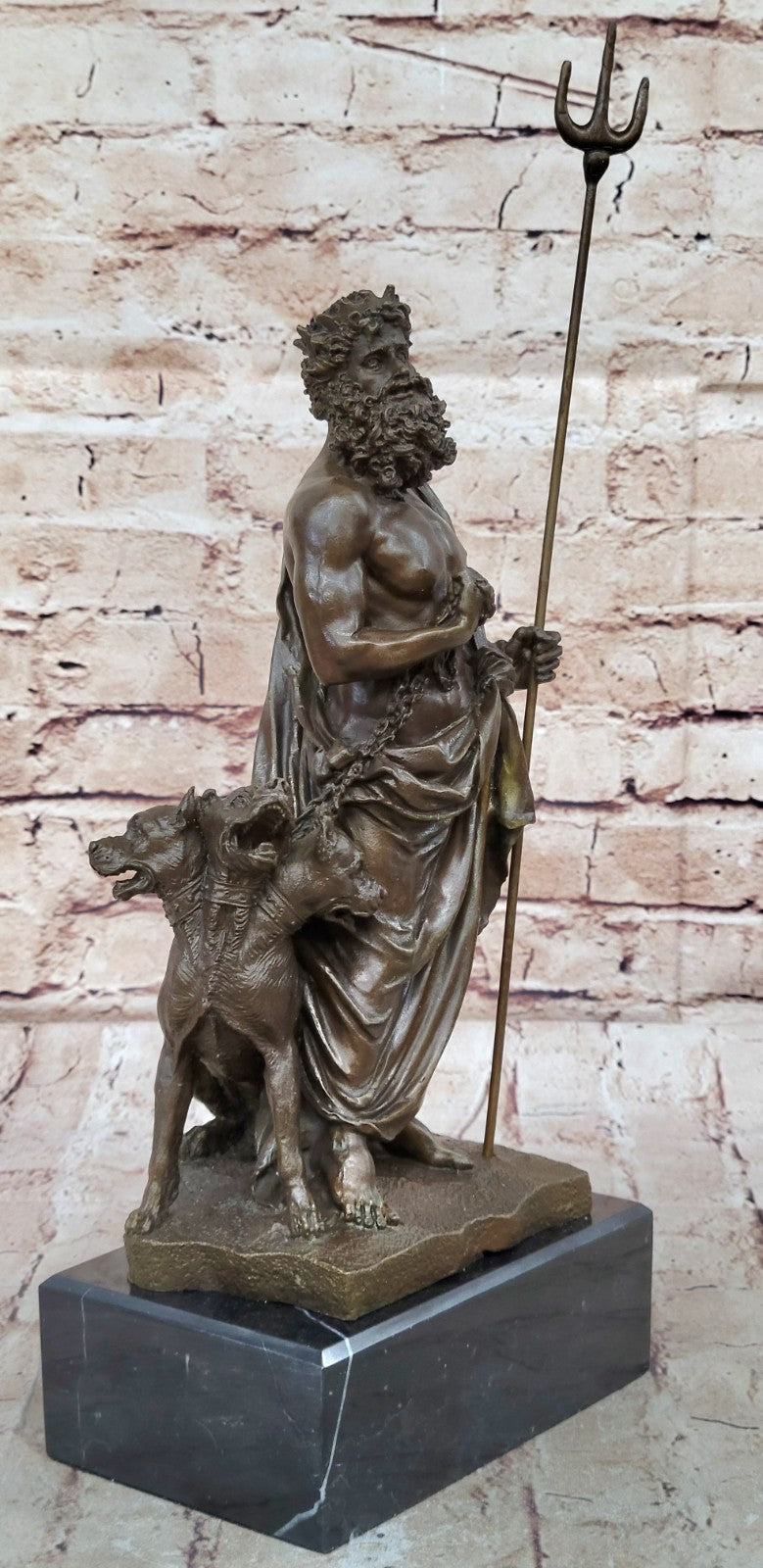 Signed Greek God Pluto With Dog Hot Cast Bronze Sculpture Statue Figure Figurine