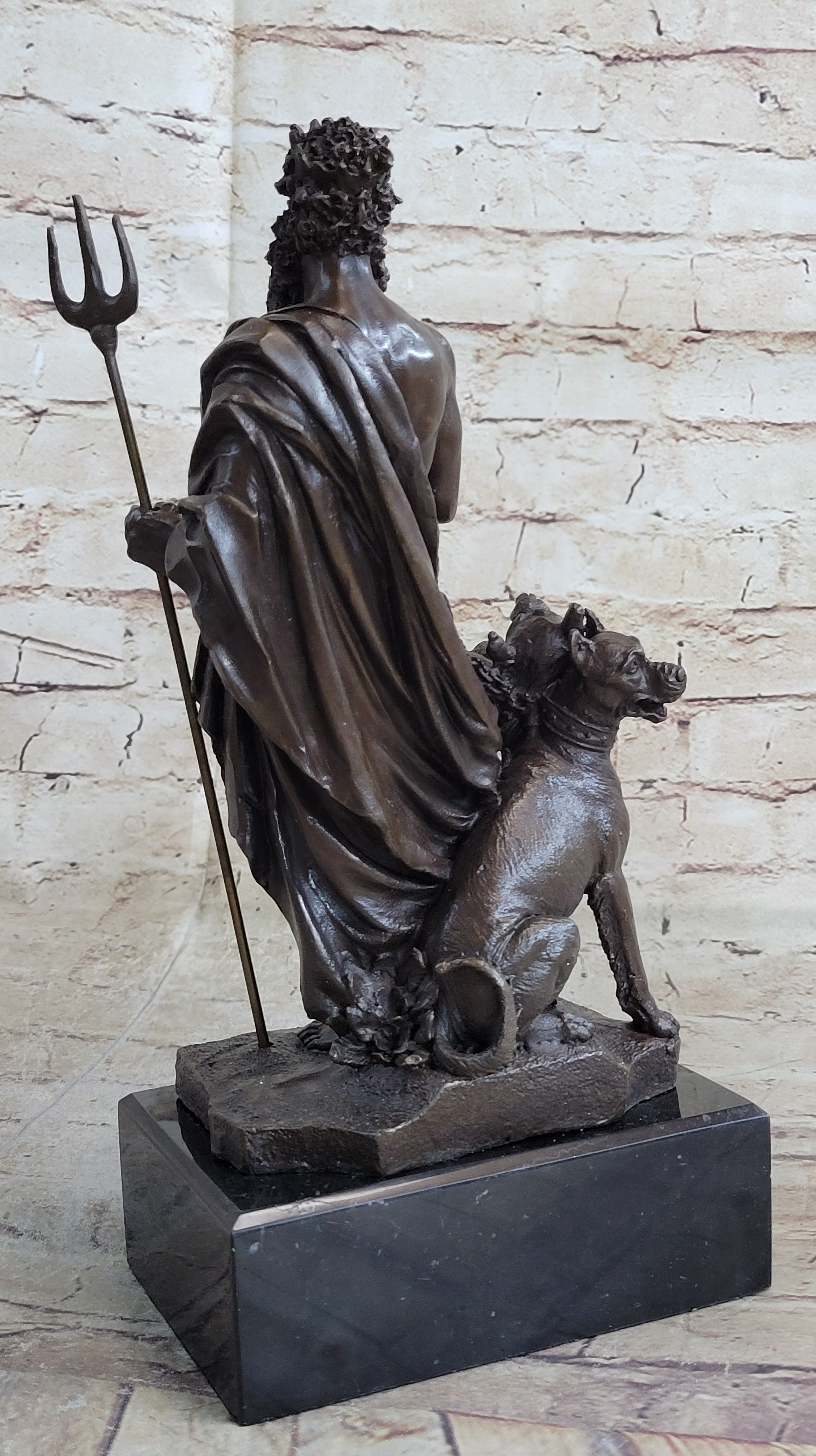 Signed Greek God Pluto With Dog Hot Cast Bronze Sculpture Statue Figure Figurine