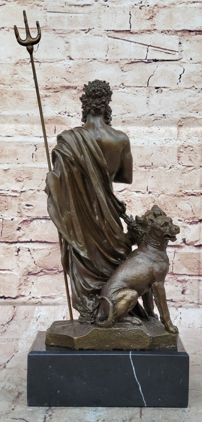 Signed Greek God Pluto With Dog Hot Cast Bronze Sculpture Statue Figure Figurine