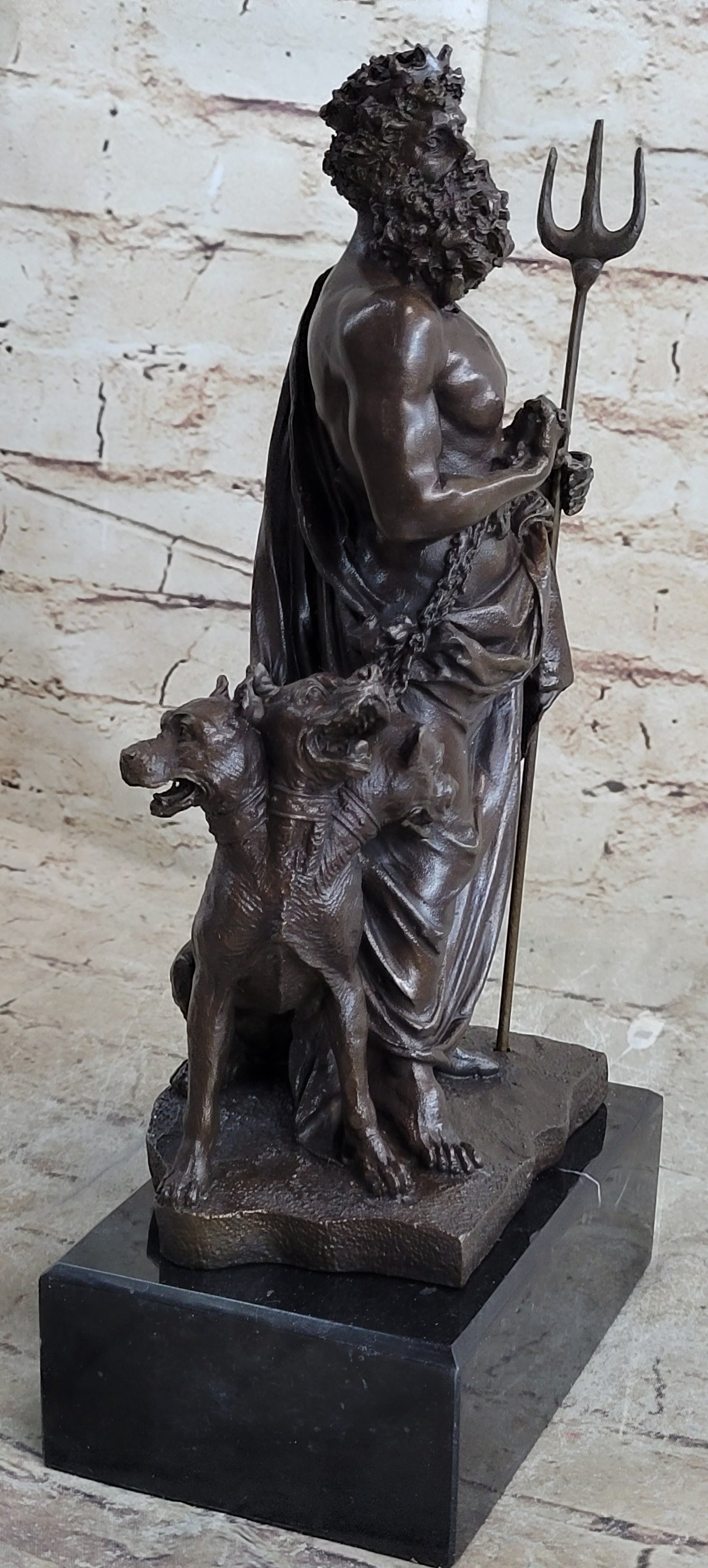 Signed Greek God Pluto With Dog Hot Cast Bronze Sculpture Statue Figure Figurine