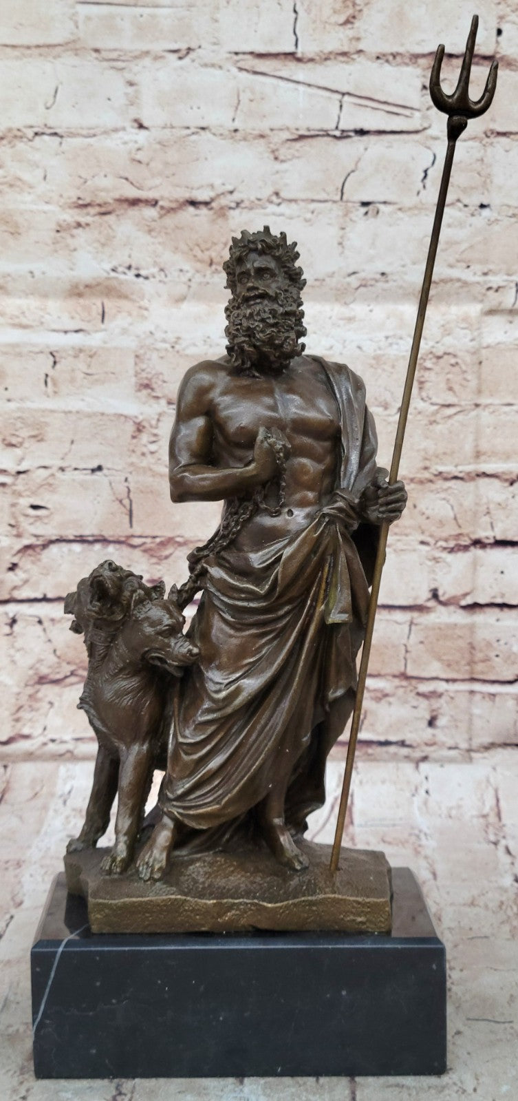 Signed Greek God Pluto With Dog Hot Cast Bronze Sculpture Statue Figure Figurine
