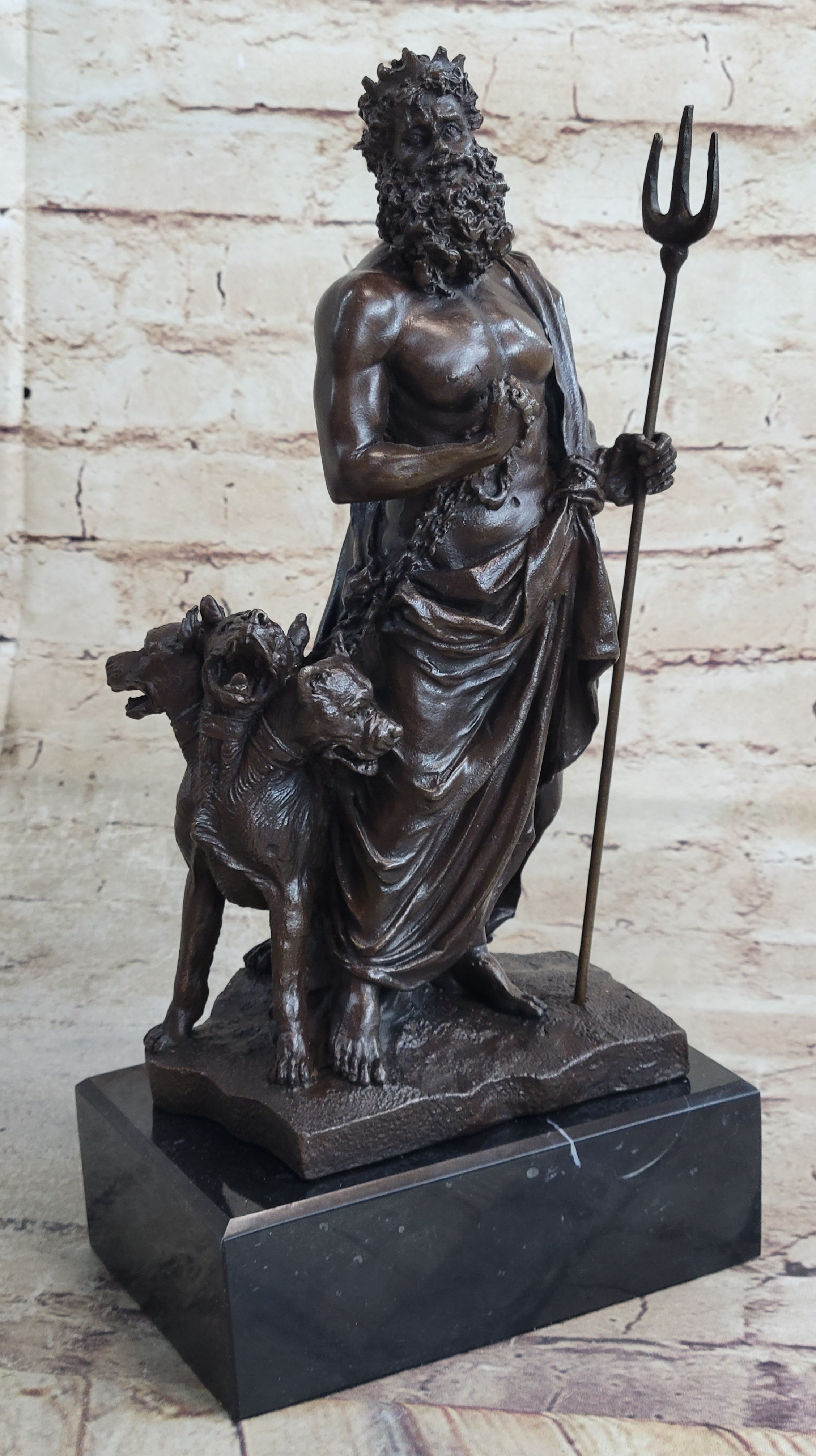 Signed Greek God Pluto With Dog Hot Cast Bronze Sculpture Statue Figure Figurine