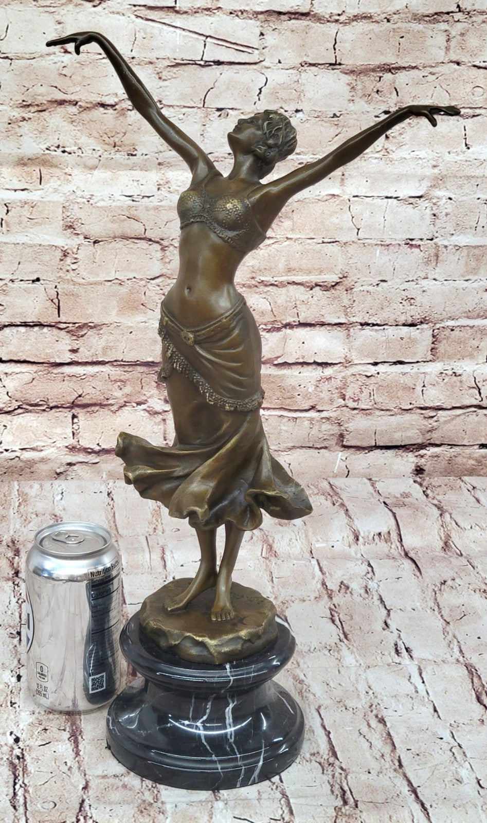 Art Nouveau Free As bird Dancer Bronze Sculpture With Green Marble Base Statue
