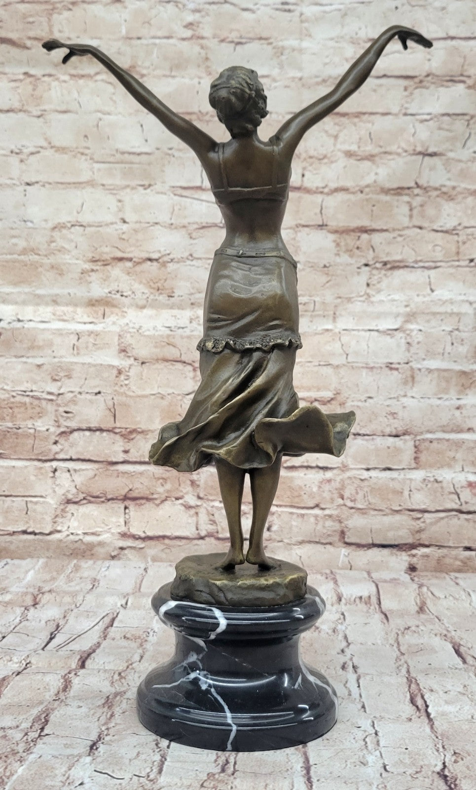Art Nouveau Free As bird Dancer Bronze Sculpture With Green Marble Base Statue