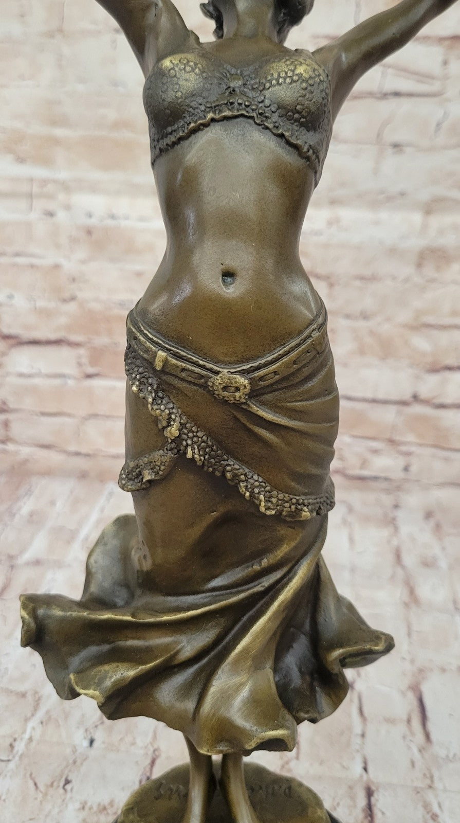 Art Nouveau Free As bird Dancer Bronze Sculpture With Green Marble Base Statue