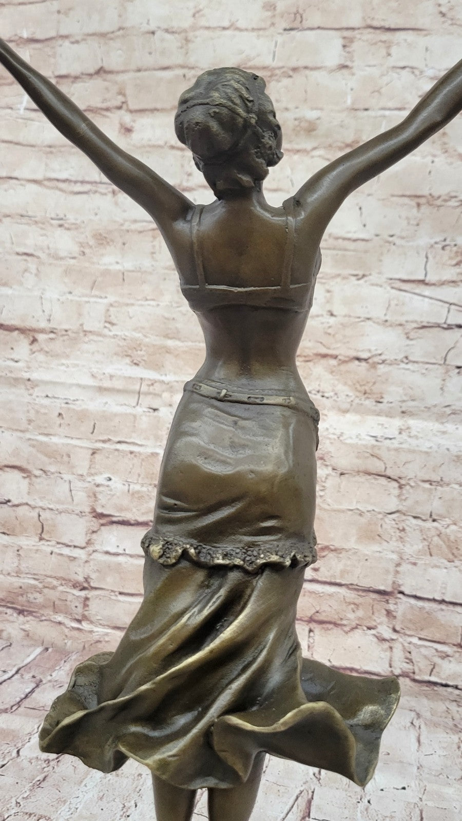 Art Nouveau Free As bird Dancer Bronze Sculpture With Green Marble Base Statue