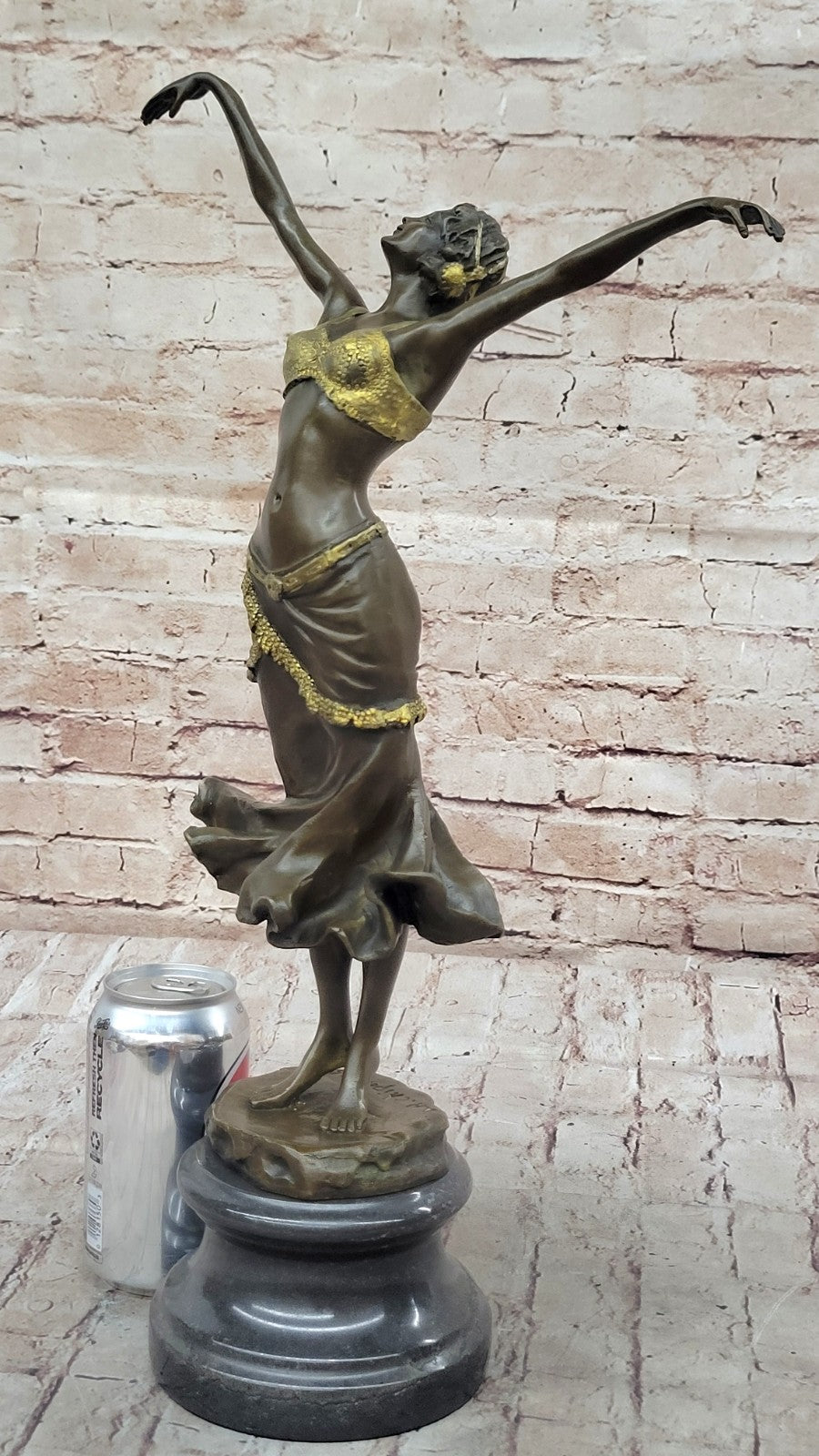 VINTAGE STYLE GOLD PATINA BELLY DANCER BRONZE SCULPTURE/STATUE ART NOUVEAU GIFT