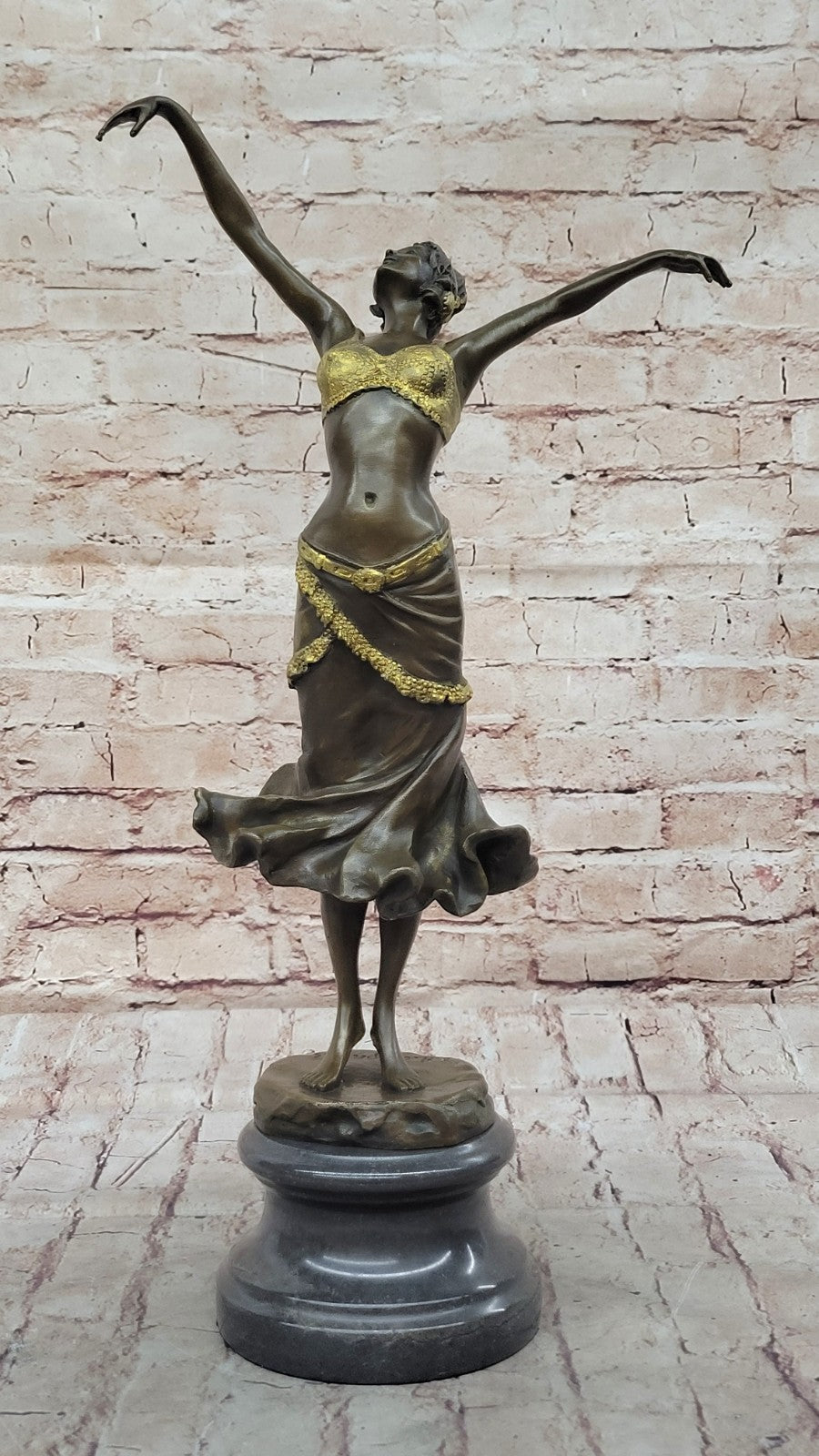 VINTAGE STYLE GOLD PATINA BELLY DANCER BRONZE SCULPTURE/STATUE ART NOUVEAU GIFT