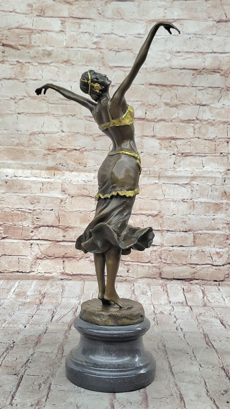 VINTAGE STYLE GOLD PATINA BELLY DANCER BRONZE SCULPTURE/STATUE ART NOUVEAU GIFT