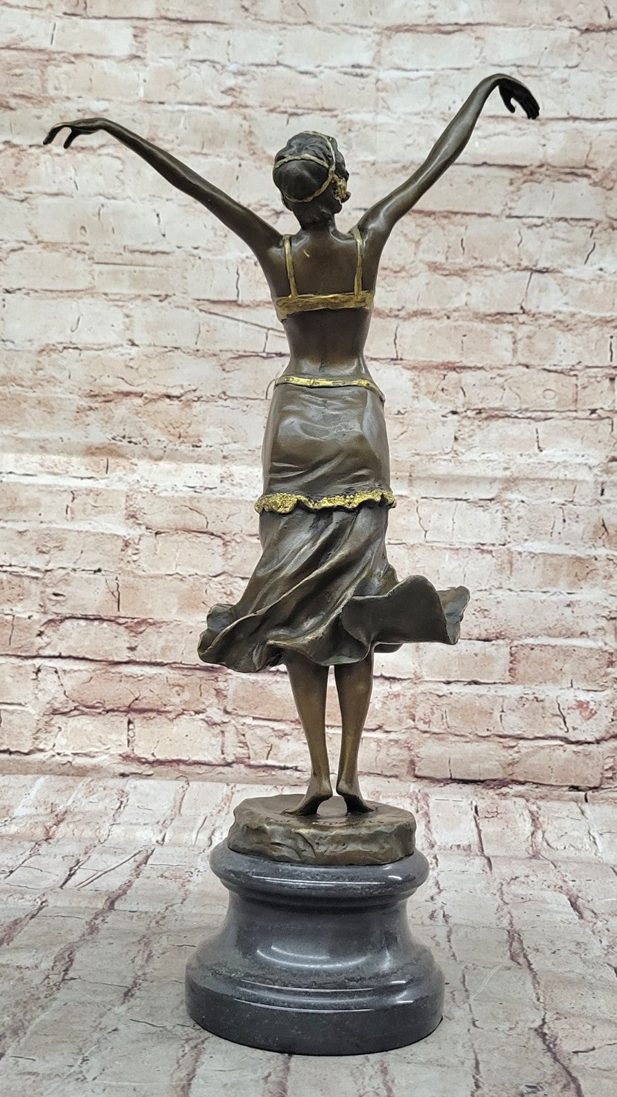 VINTAGE STYLE GOLD PATINA BELLY DANCER BRONZE SCULPTURE/STATUE ART NOUVEAU GIFT