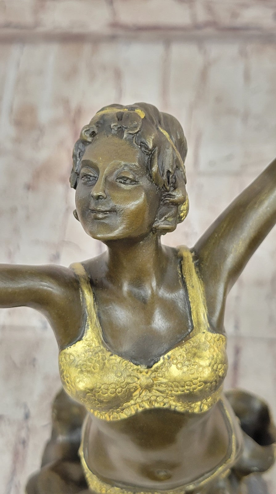 VINTAGE STYLE GOLD PATINA BELLY DANCER BRONZE SCULPTURE/STATUE ART NOUVEAU GIFT