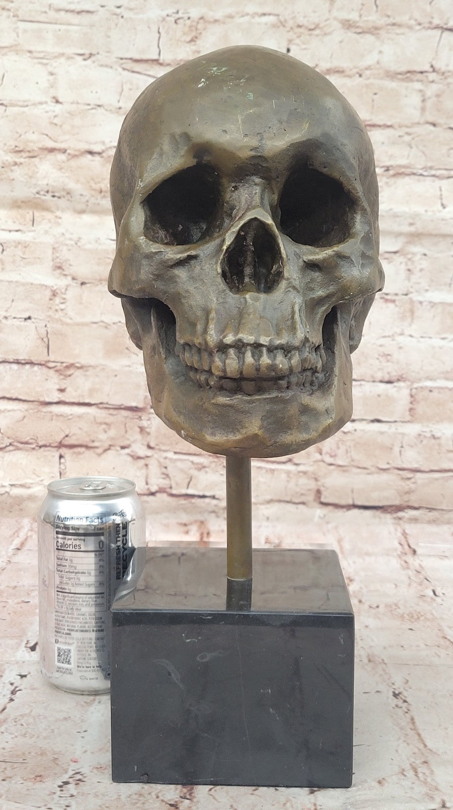 Abstract Modern Art Skull Bronze Sculpture Marble Base Statue Movie Prop Sale