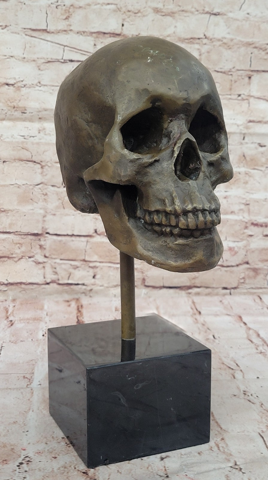 Abstract Modern Art Skull Bronze Sculpture Marble Base Statue Movie Prop Sale