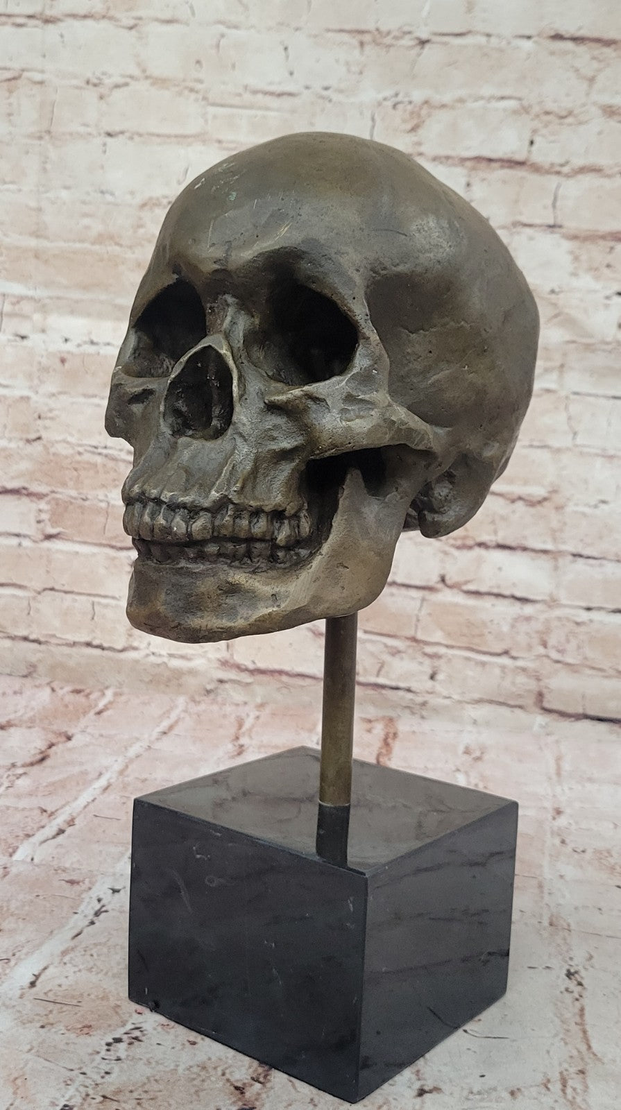 Abstract Modern Art Skull Bronze Sculpture Marble Base Statue Movie Prop Sale