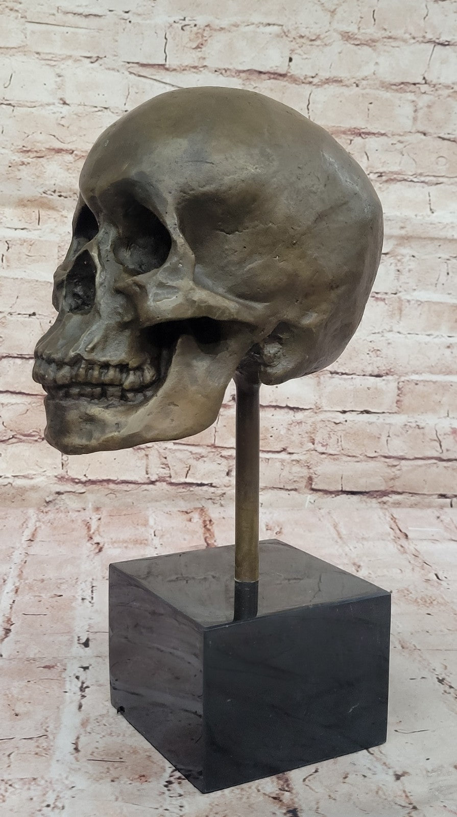 Abstract Modern Art Skull Bronze Sculpture Marble Base Statue Movie Prop Sale