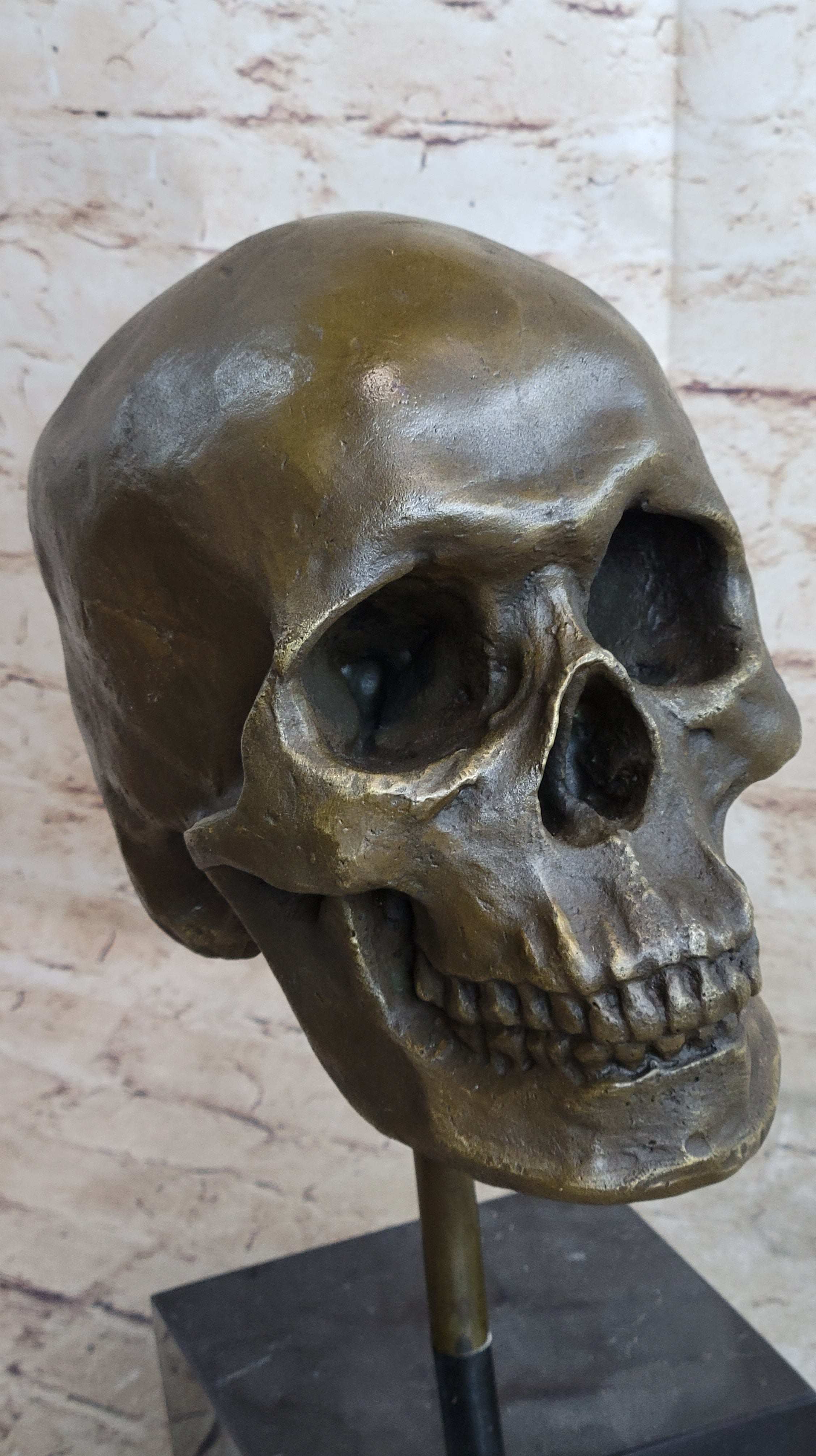 Abstract Modern Art Skull Bronze Sculpture Marble Base Statue Movie Prop Sale