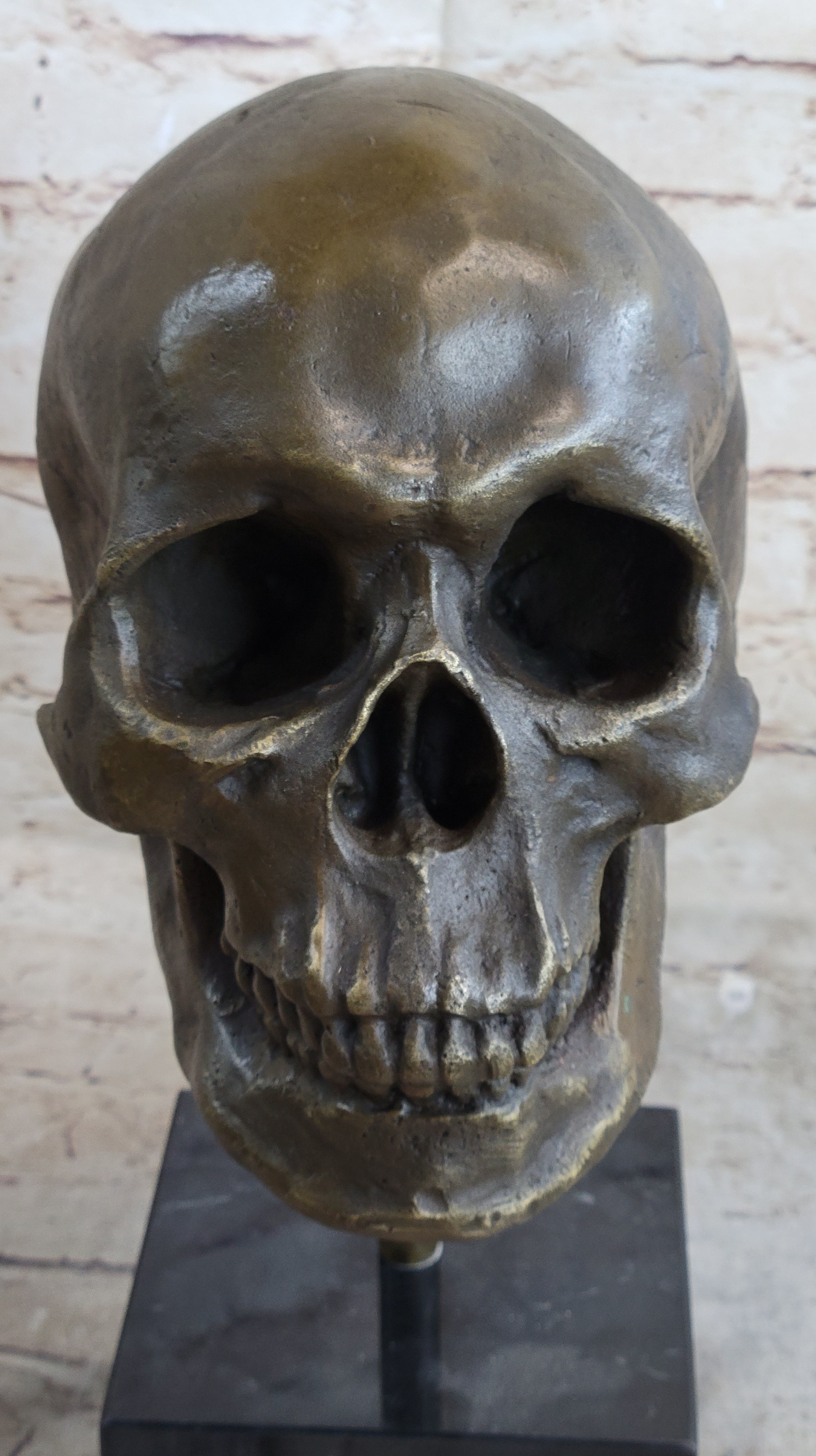 Abstract Modern Art Skull Bronze Sculpture Marble Base Statue Movie Prop Sale