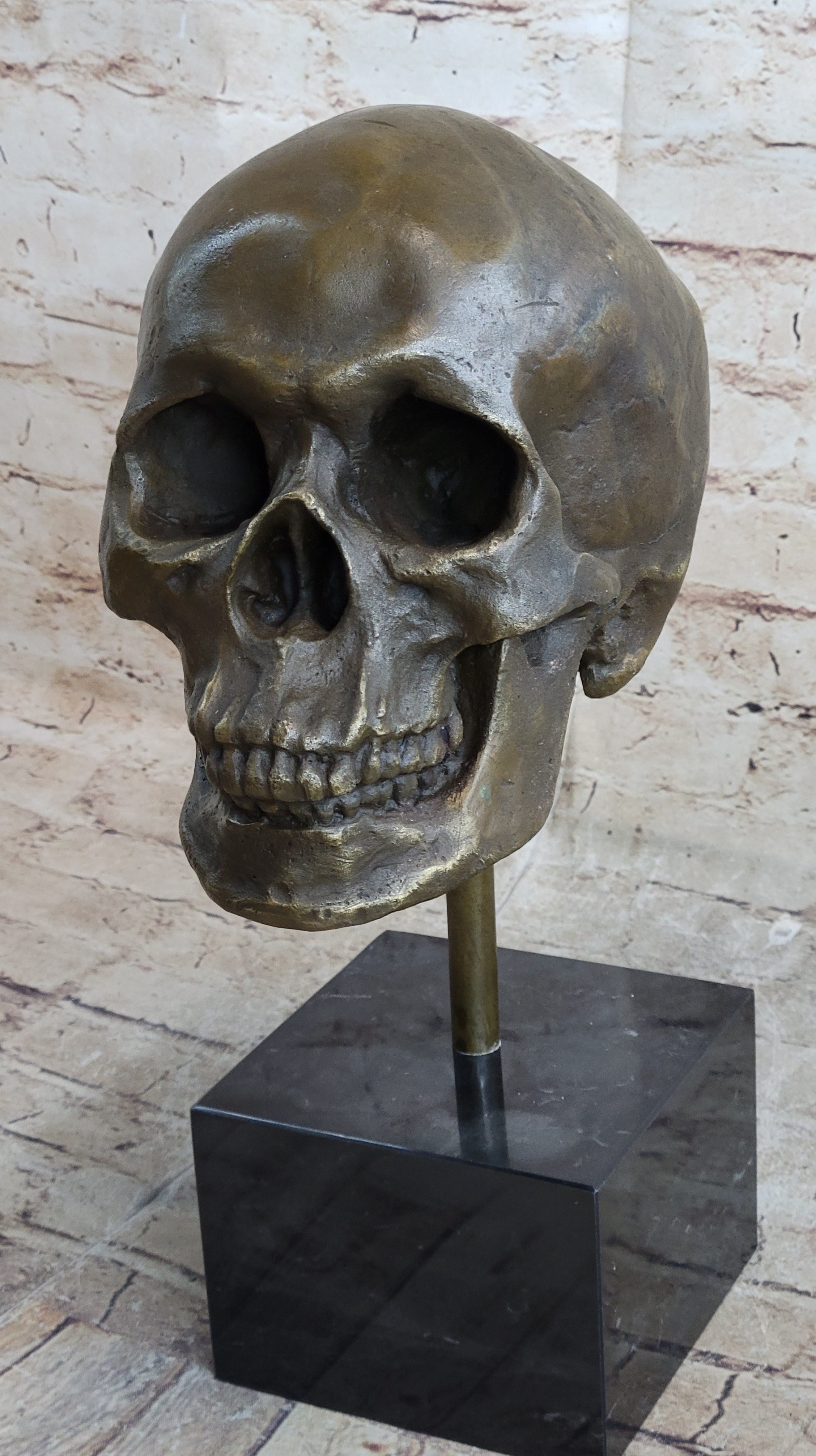 Abstract Modern Art Skull Bronze Sculpture Marble Base Statue Movie Prop Sale