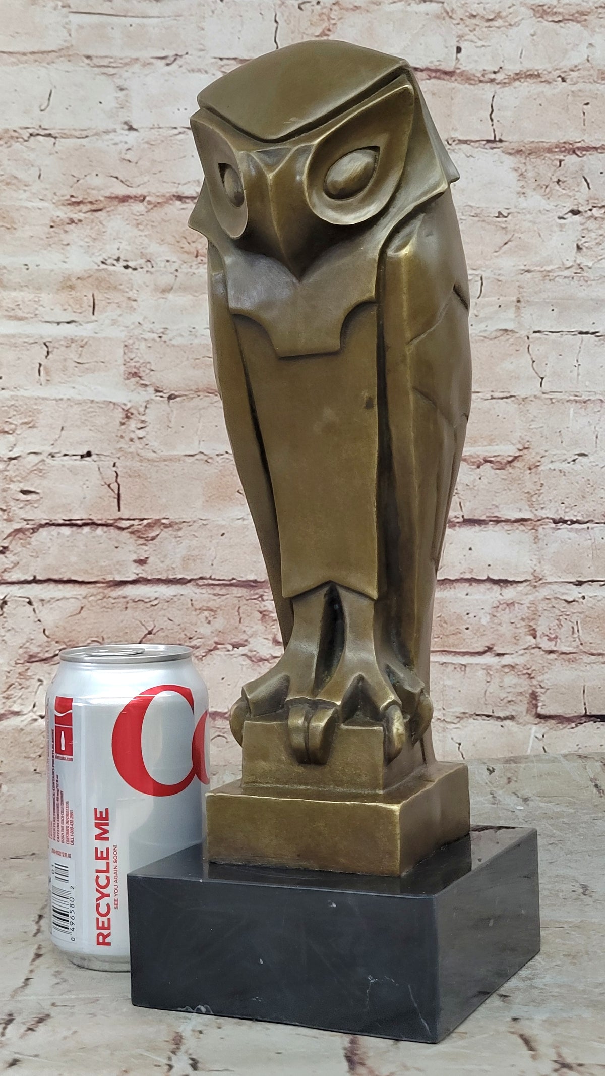 All Bronze on Marble Base Modern Cubism Sculpture Owl Bird Dali Tribute Art Deco