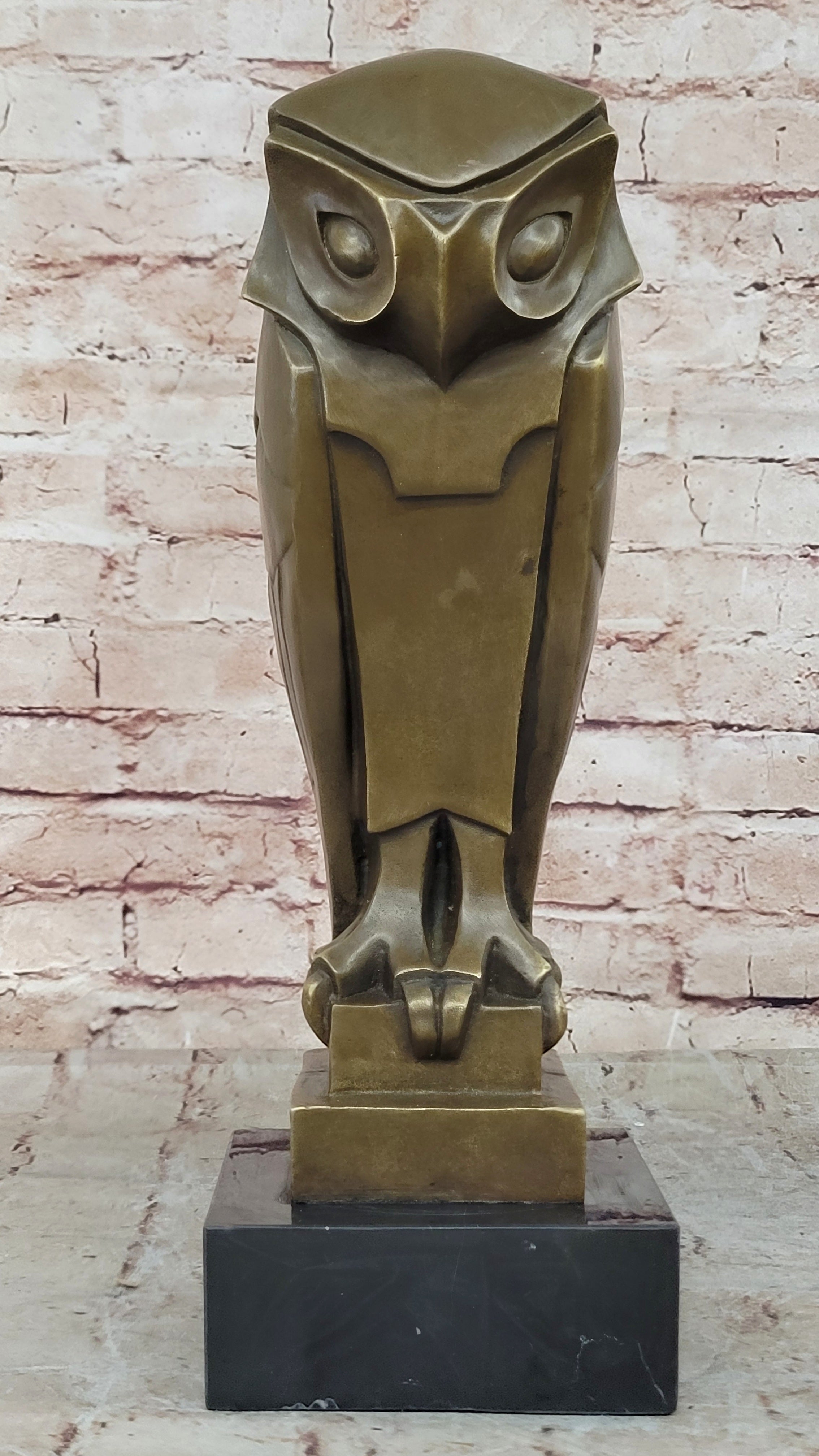 All Bronze on Marble Base Modern Cubism Sculpture Owl Bird Dali Tribute Art Deco