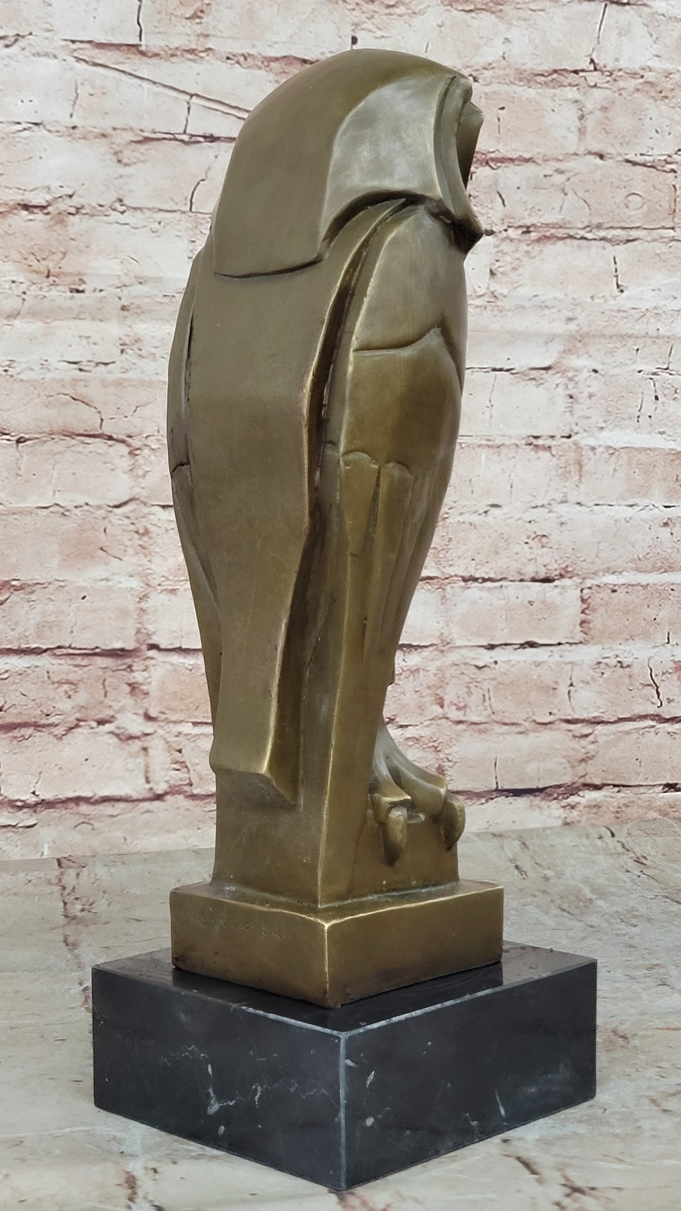 All Bronze on Marble Base Modern Cubism Sculpture Owl Bird Dali Tribute Art Deco