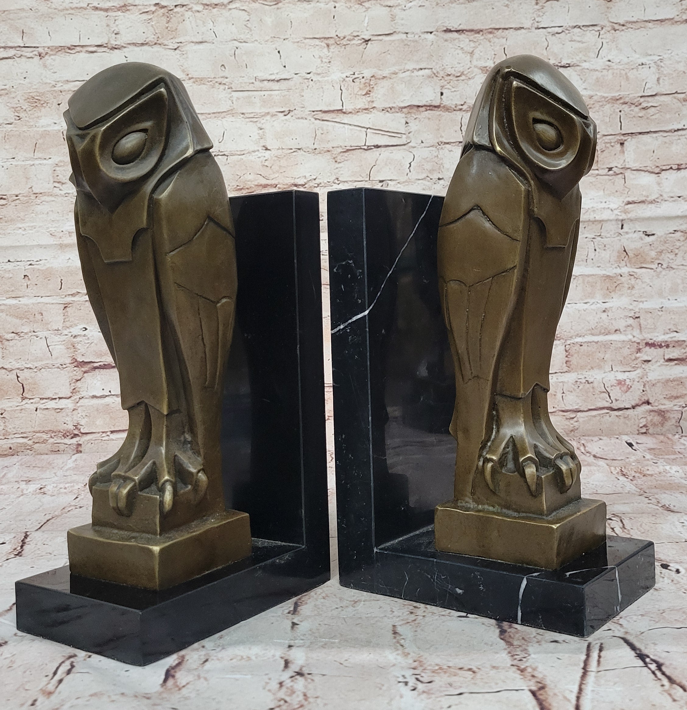 All Bronze on Marble Base Modern Cubism Sculpture Owl Bird Dali Tribute Art Deco