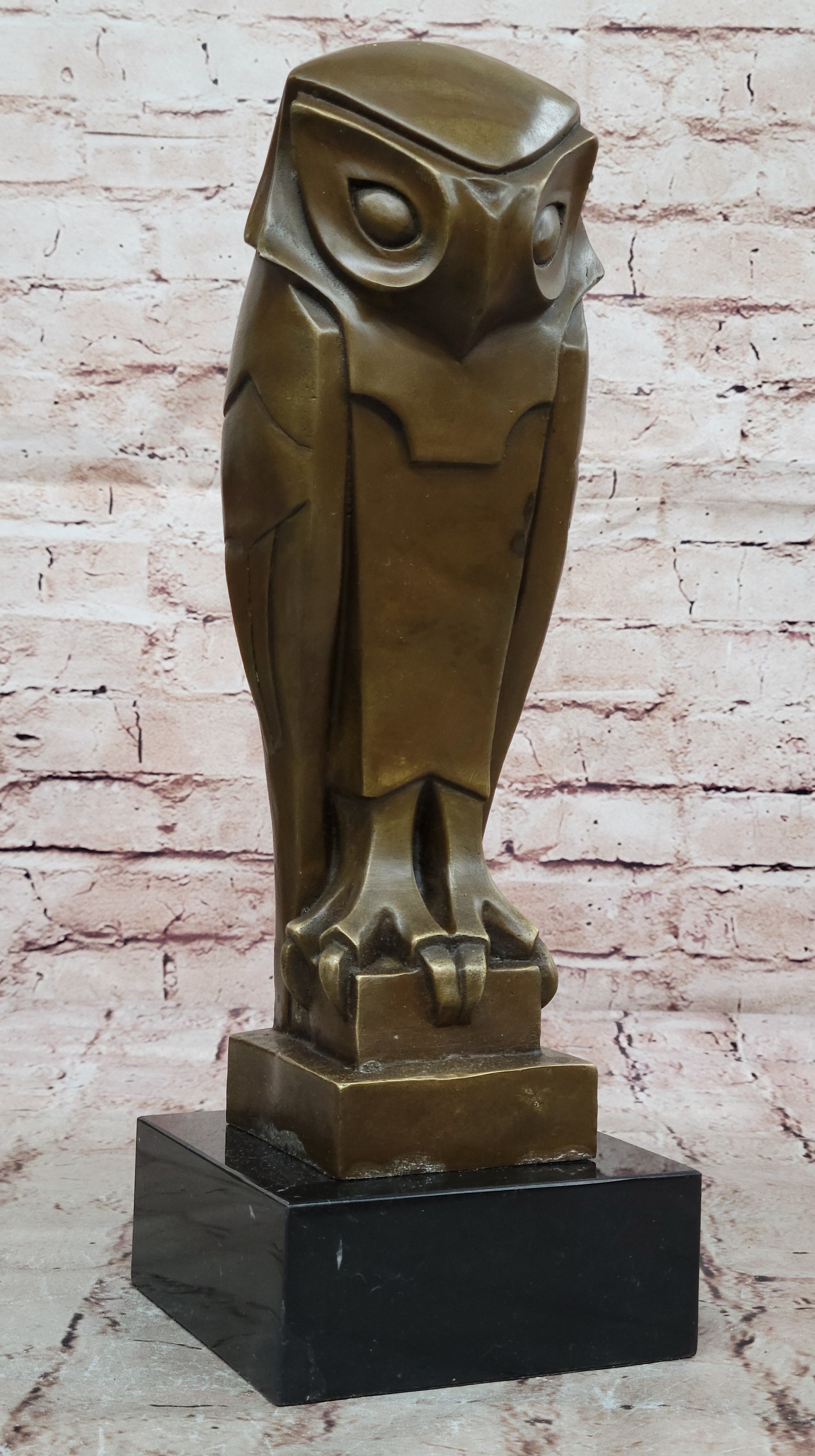 All Bronze on Marble Base Modern Cubism Sculpture Owl Bird Dali Tribute Art Deco