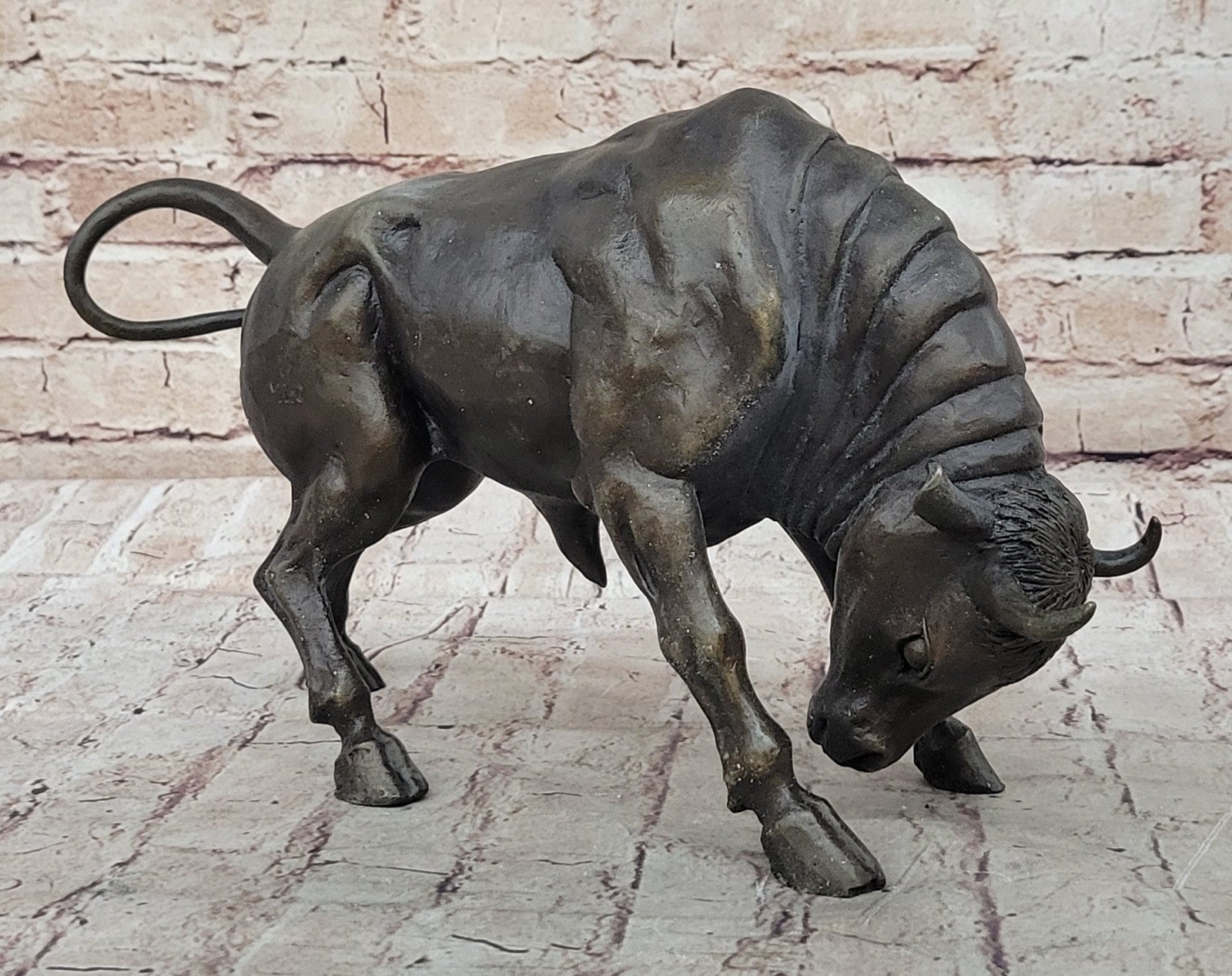 Handcrafted bronze sculpture SALE Decor Base Spanish Bull Male Milo Signed