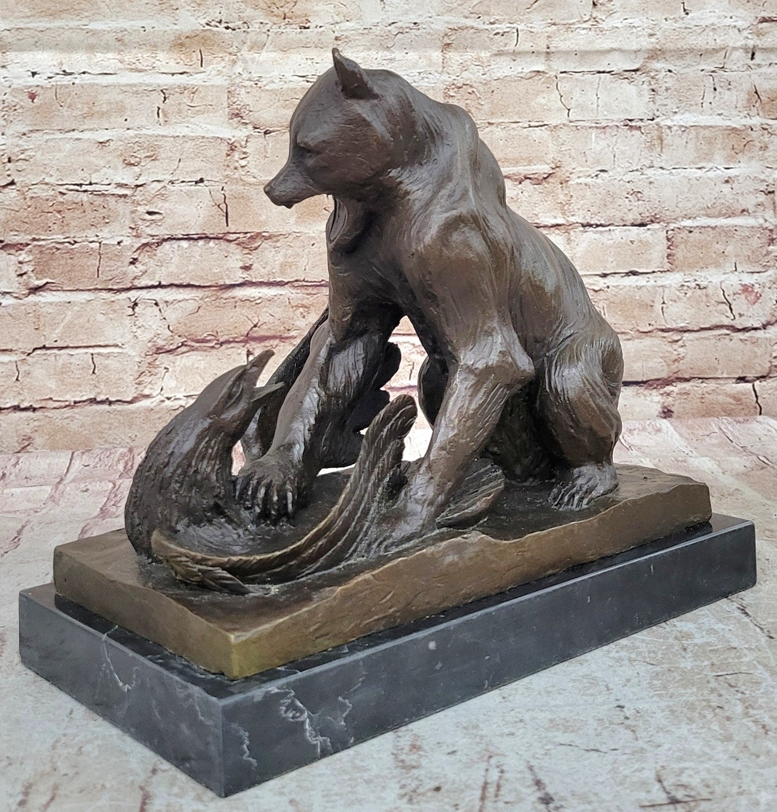 Handcrafted bronze sculpture SALE Base Marble Eagle Attacking Bear Barye Signed