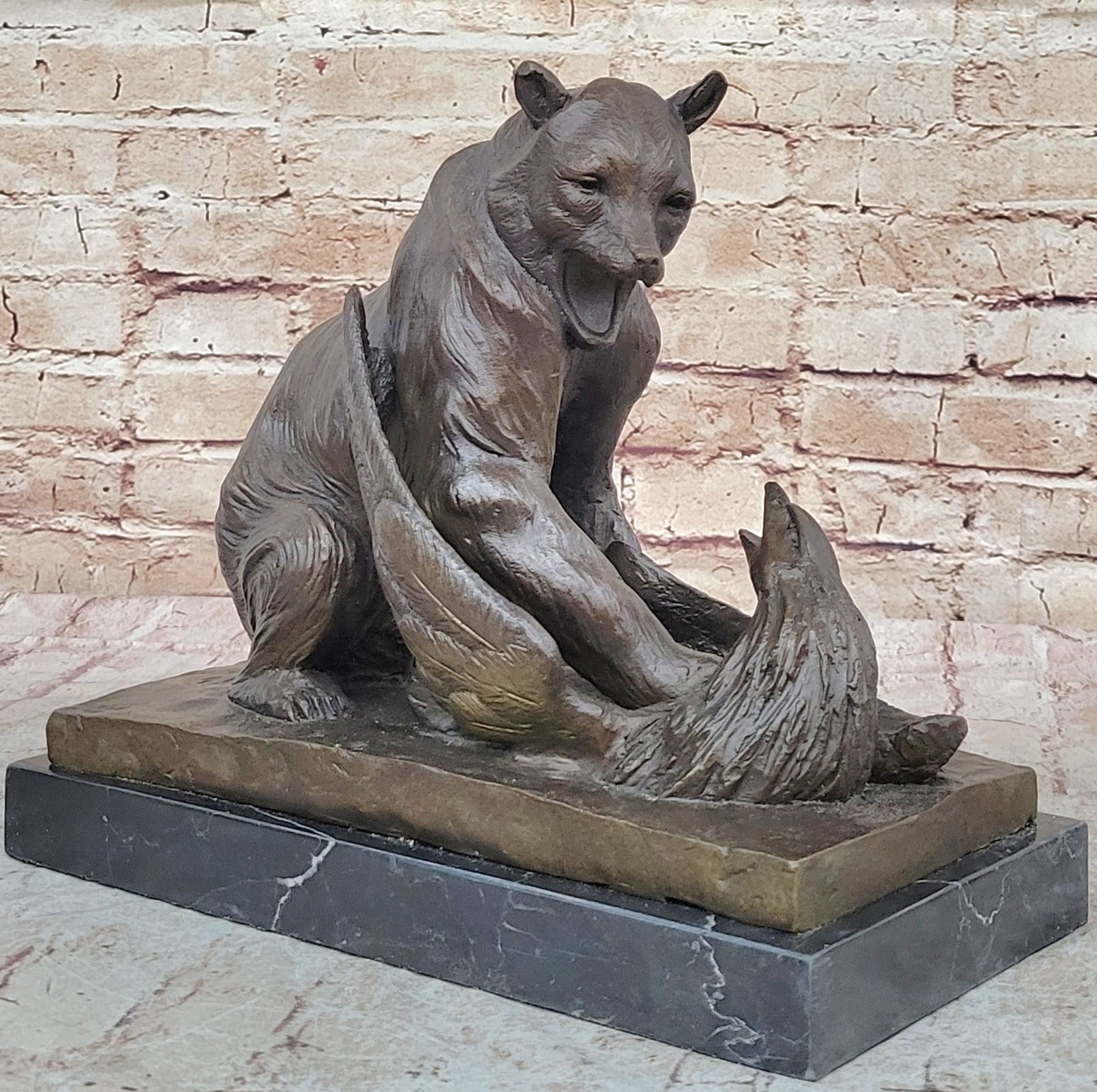 Handcrafted bronze sculpture SALE Base Marble Eagle Attacking Bear Barye Signed