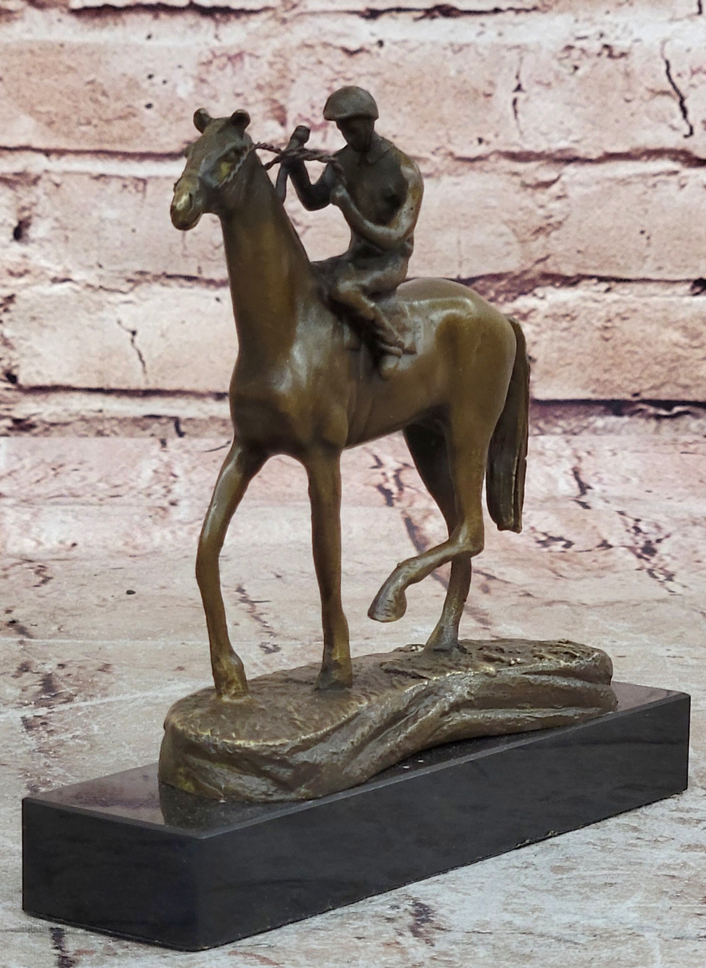 Handcrafted bronze sculpture SALE Anime Marble Horse With Jockey Original Signed