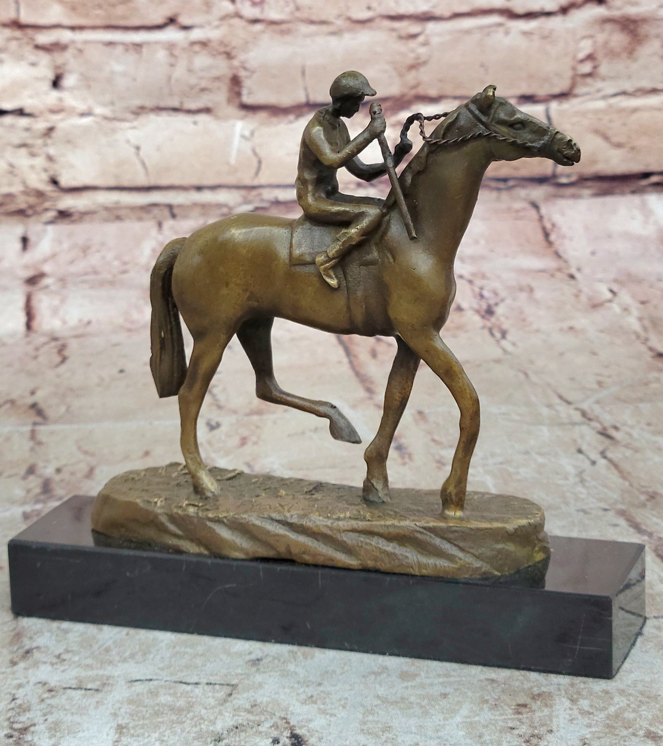 Handcrafted bronze sculpture SALE Anime Marble Horse With Jockey Original Signed