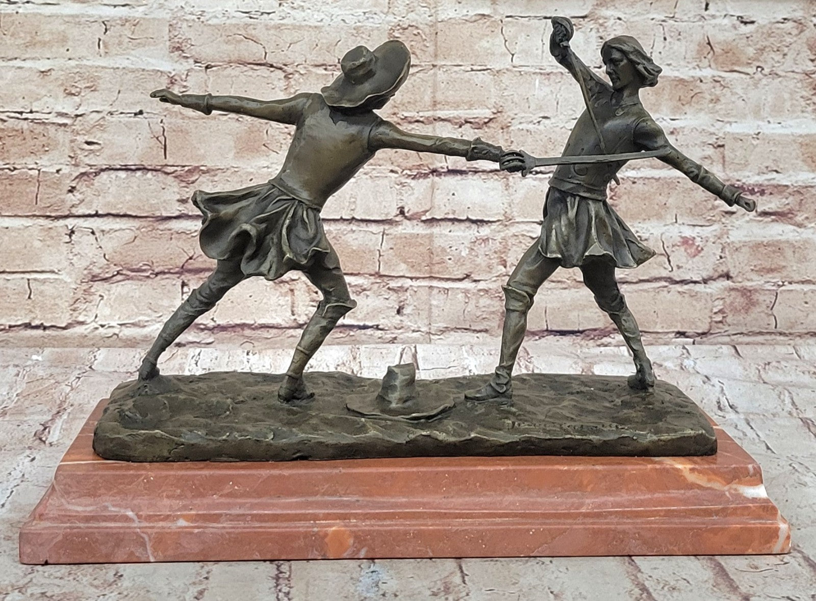 Bronze Sculpture Hot Cast Hand Made Large Two Fencer Fencing Museum Quality