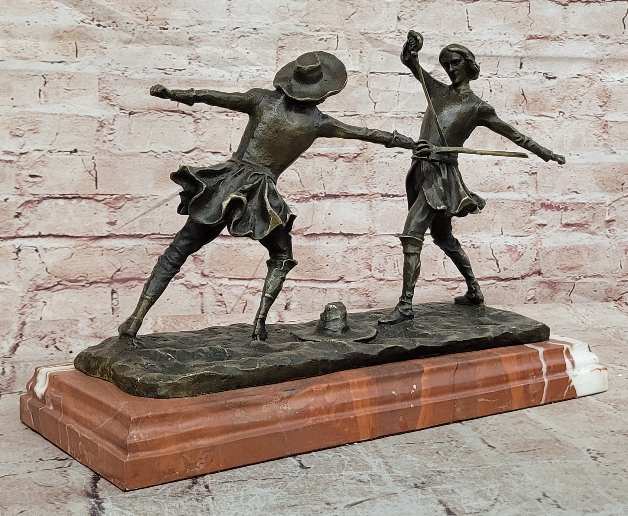 Bronze Sculpture Hot Cast Hand Made Large Two Fencer Fencing Museum Quality