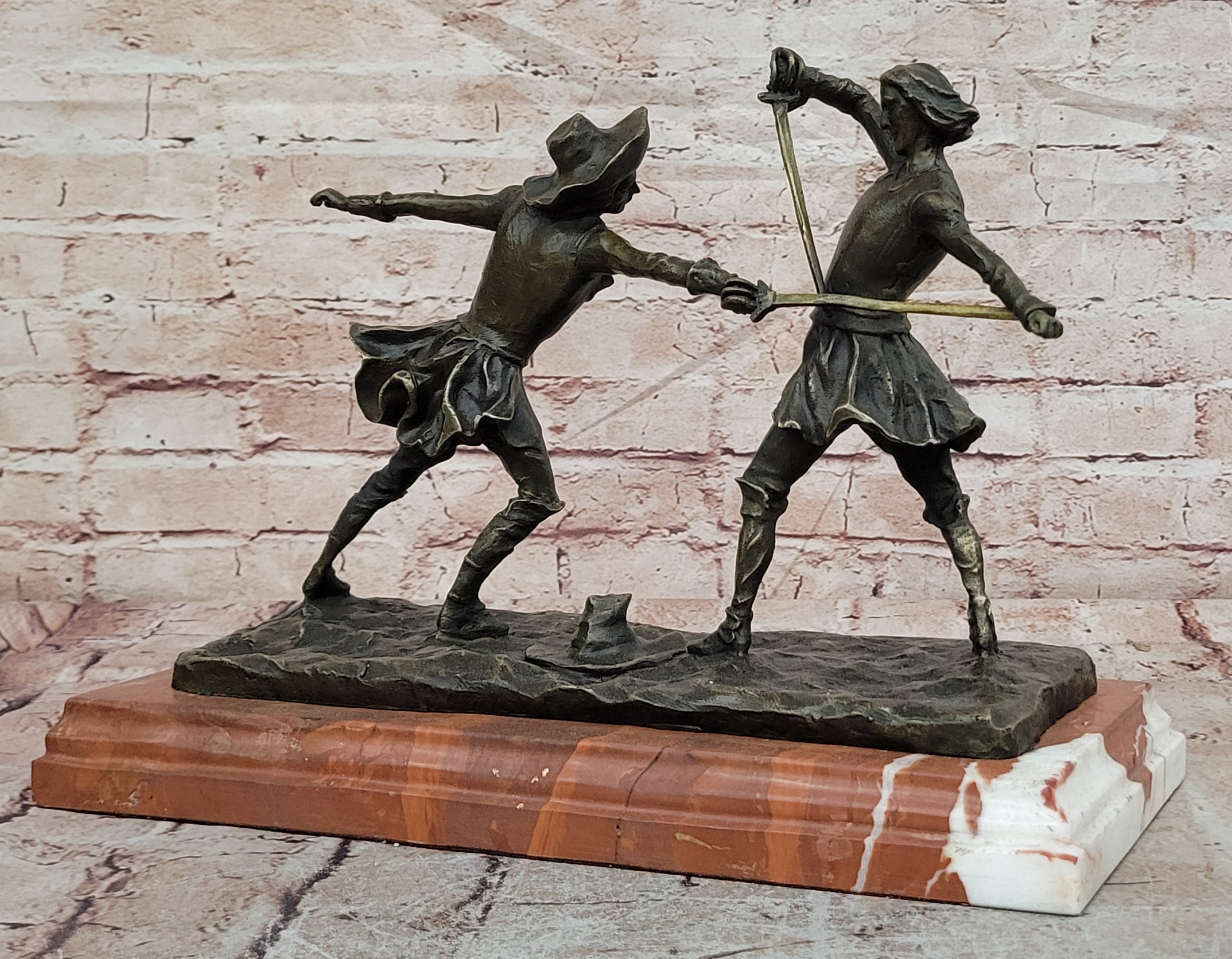 Bronze Sculpture Hot Cast Hand Made Large Two Fencer Fencing Museum Quality