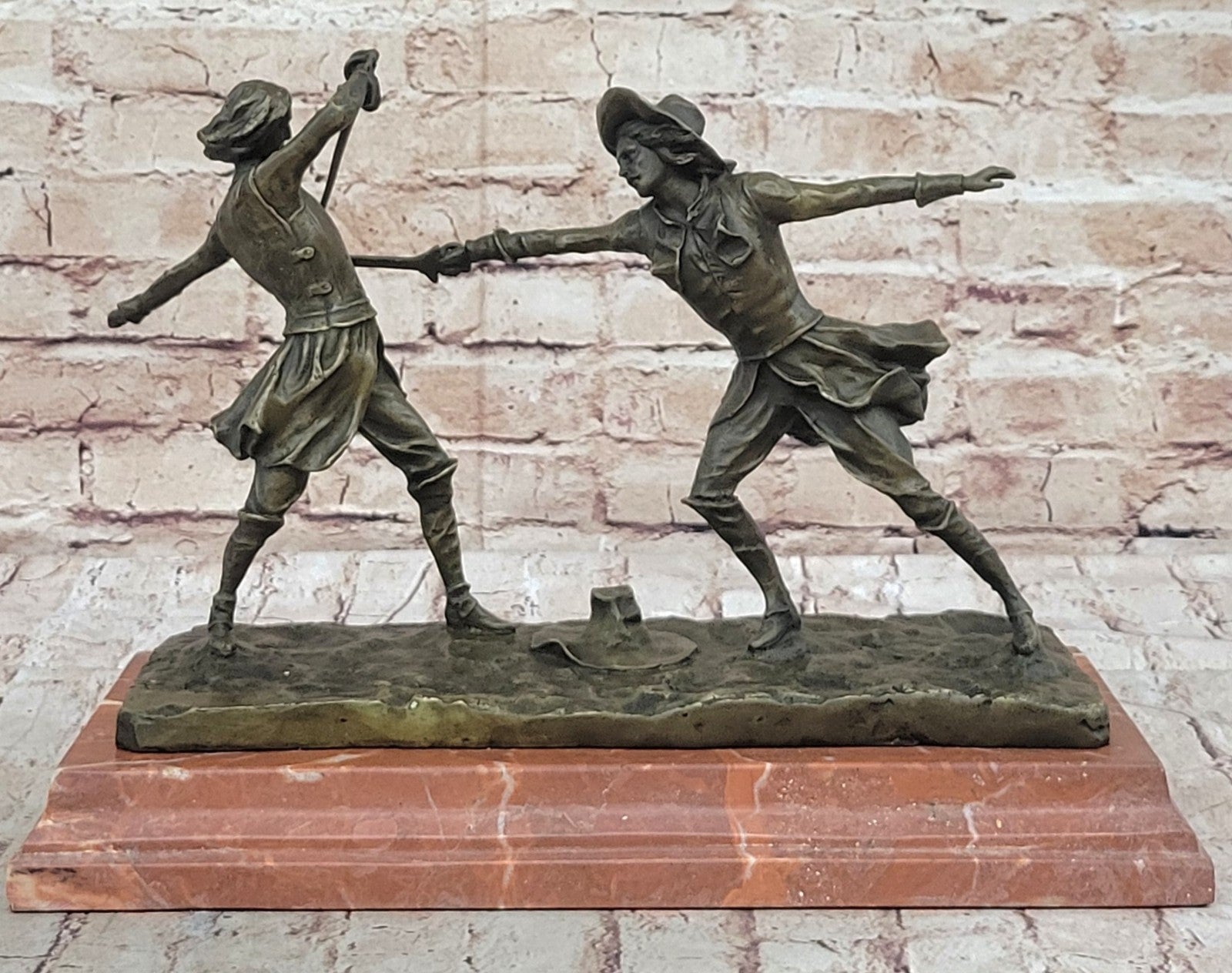 Bronze Sculpture Hot Cast Hand Made Large Two Fencer Fencing Museum Quality