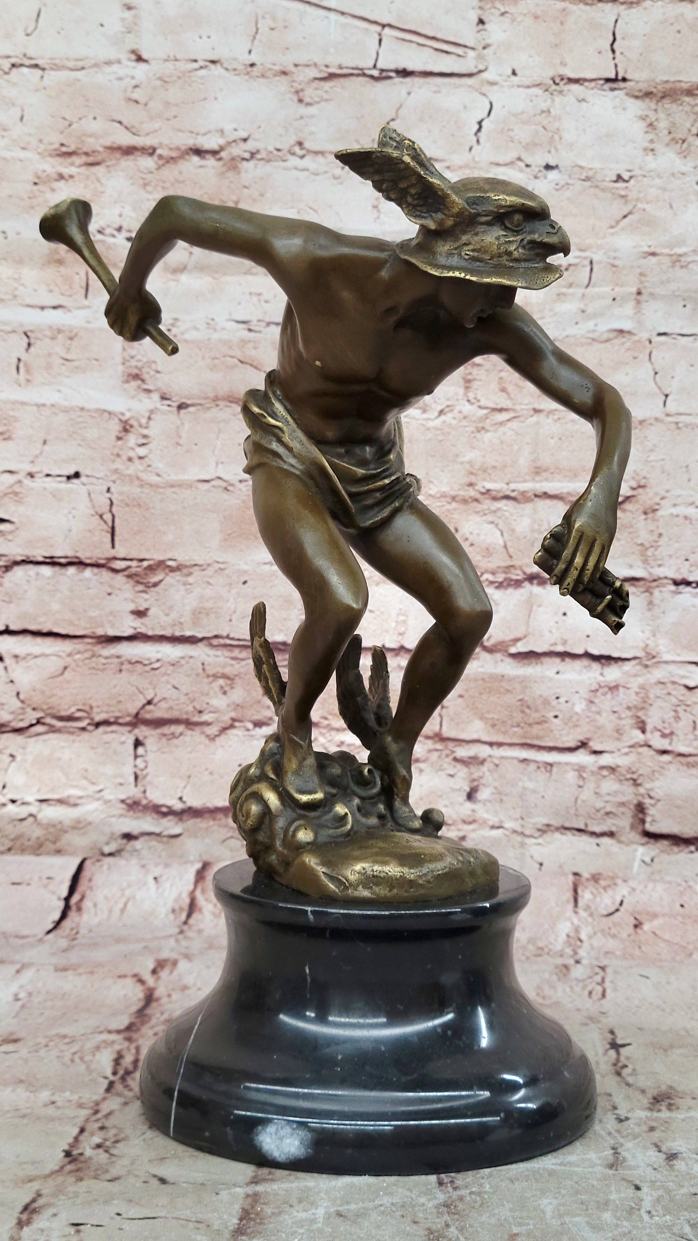 Handcrafted bronze sculpture SALE God Greek Mercury Flying Giambologna Signed