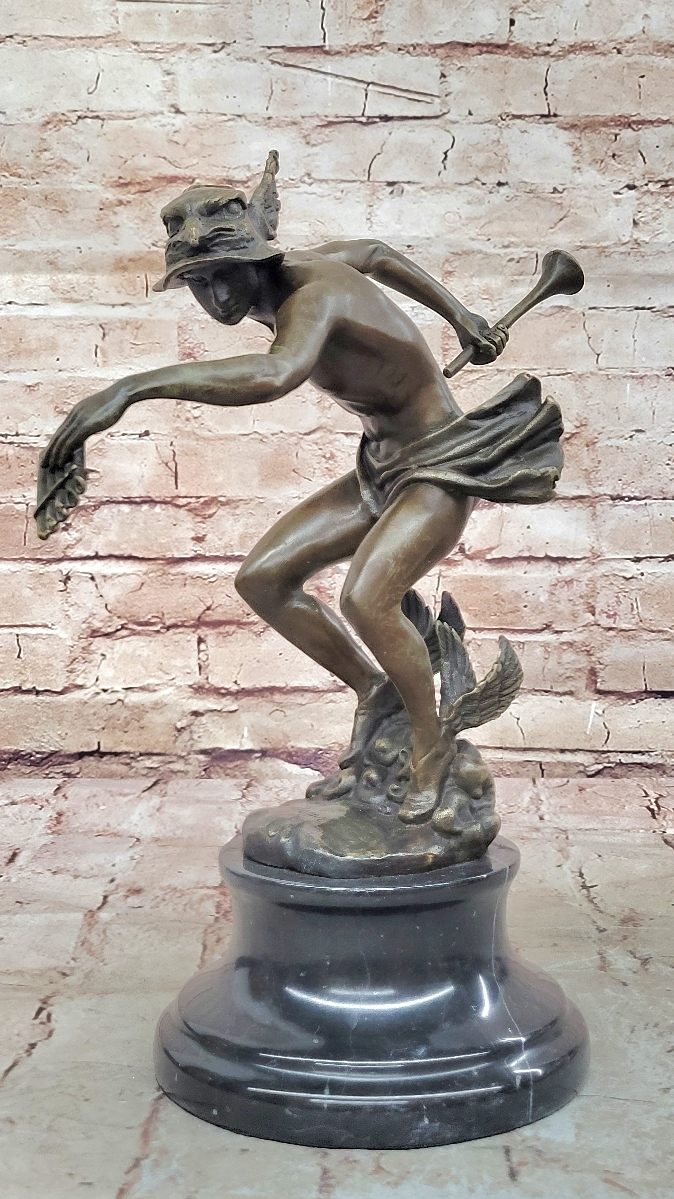Handcrafted bronze sculpture SALE God Greek Mercury Flying Giambologna Signed