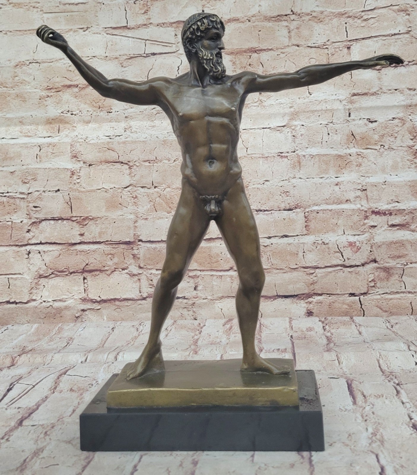 Bronze Marble Statue Atlantis POSEIDON Neptune Sea God Sculpture Art Figure Nude
