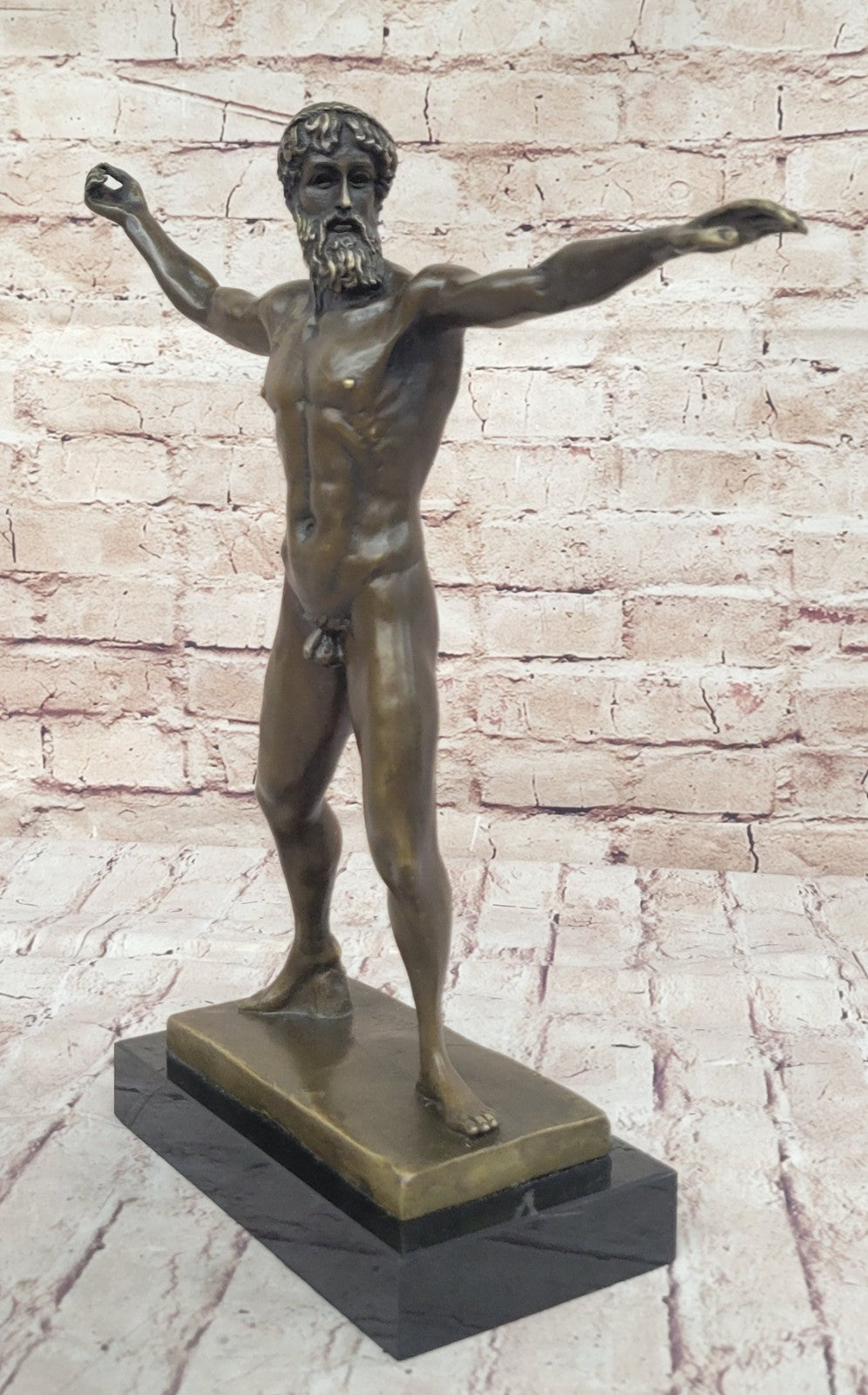 Bronze Marble Statue Atlantis POSEIDON Neptune Sea God Sculpture Art Figure Nude