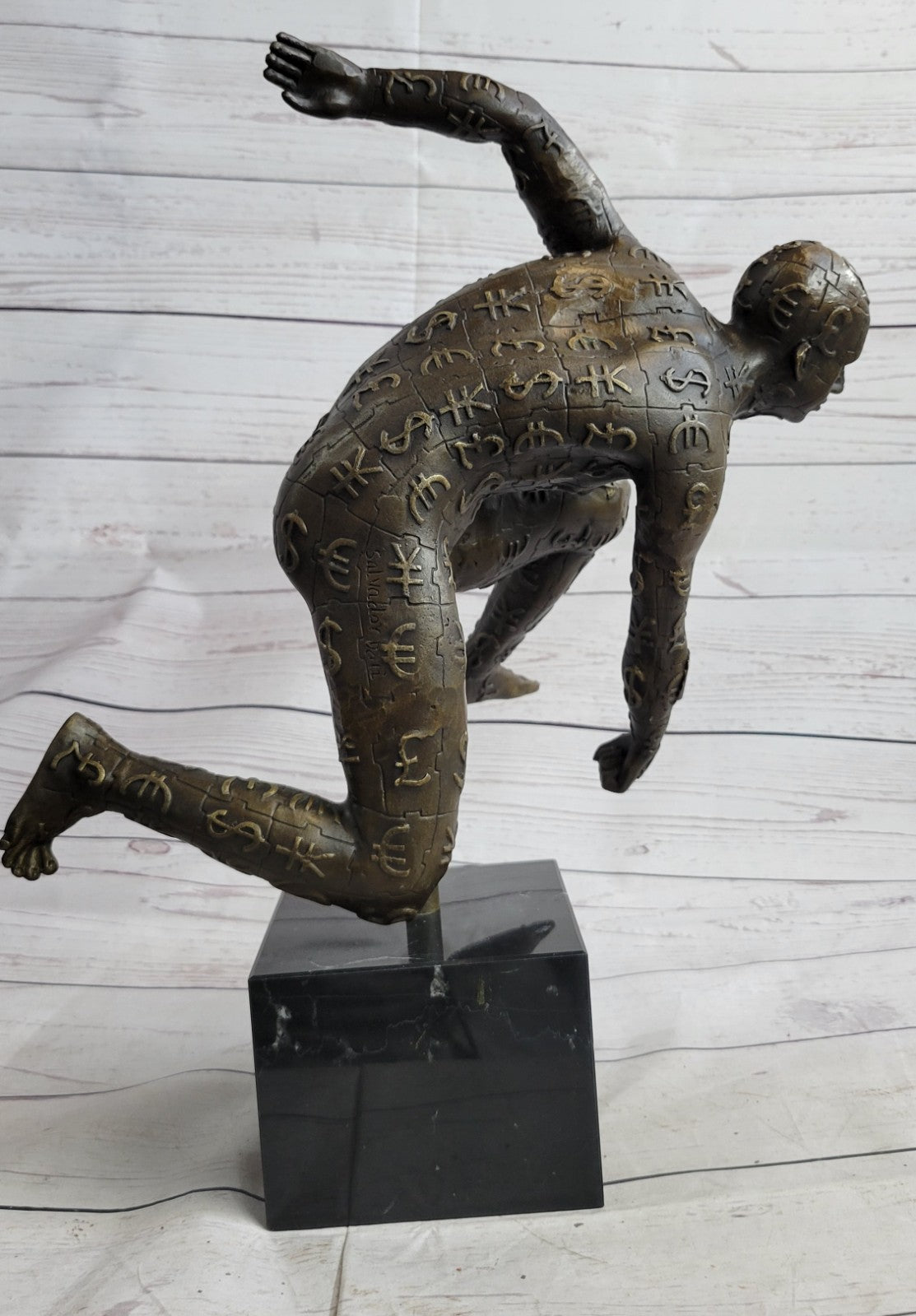 MID CENTURY BRUTALIST SALVADOR DALI ABSTRACT BRONZE NUDE MALE FIGURE ART STATUE
