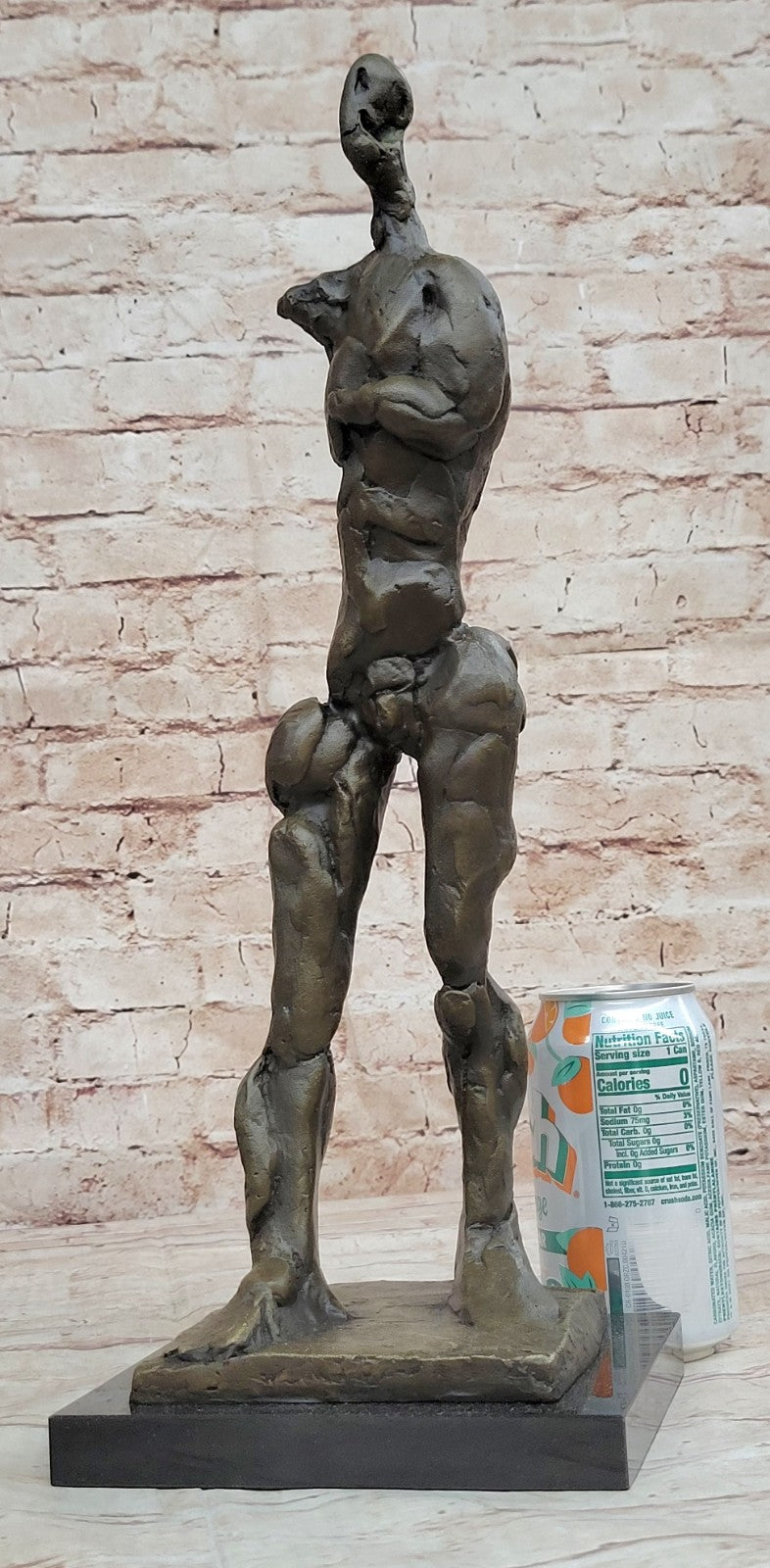 MODERNIST ABSTRACT BRONZE MALE NUDE SCULPTURE SIGNED MID CENTURY MARBLE BOOKEND