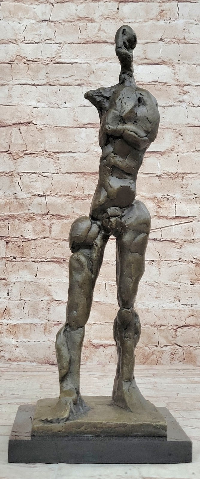 MODERNIST ABSTRACT BRONZE MALE NUDE SCULPTURE SIGNED MID CENTURY MARBLE BOOKEND