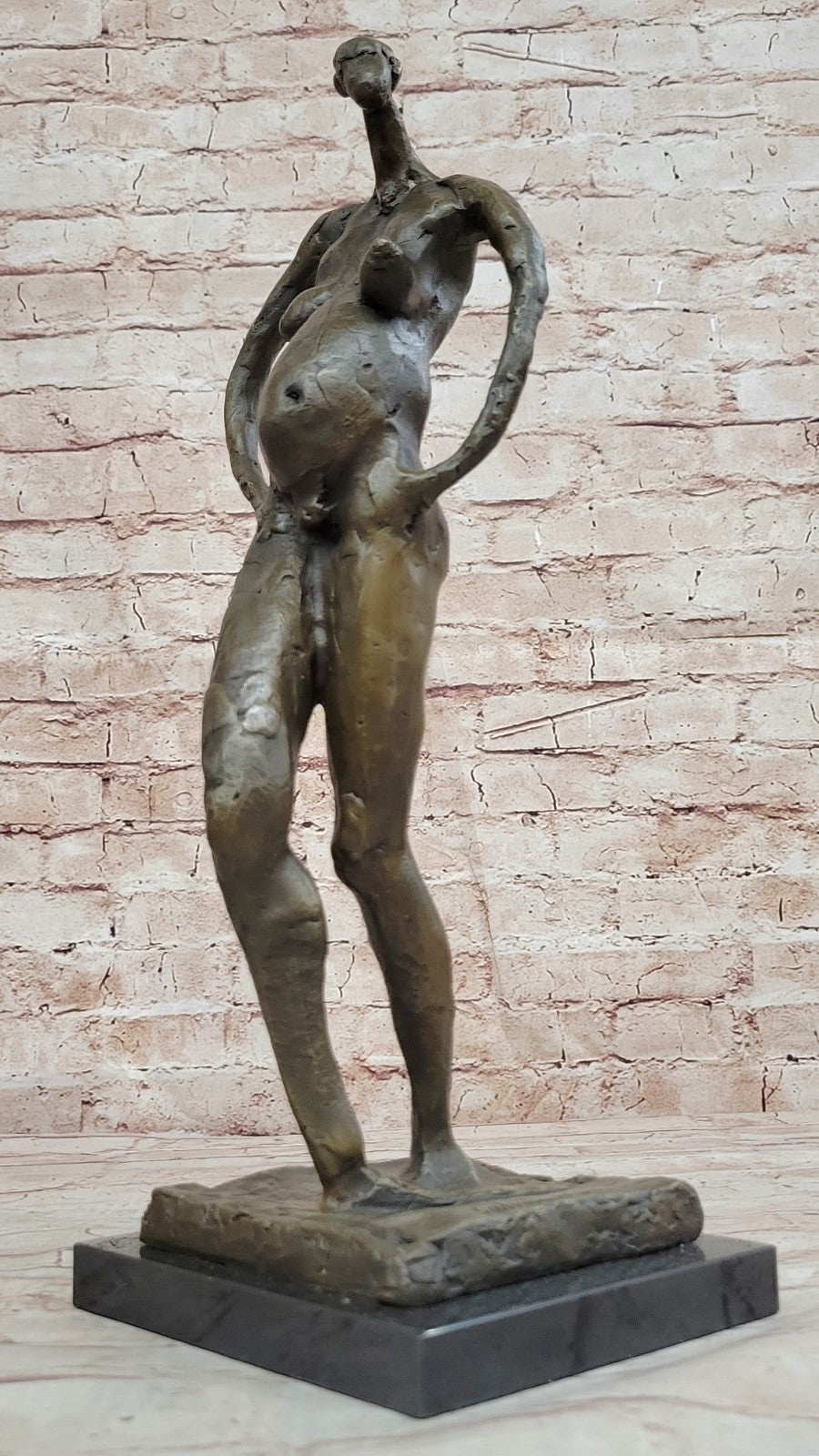 Handcrafted bronze sculpture Nude Salvador By Base Marble Art Modern Abstract *