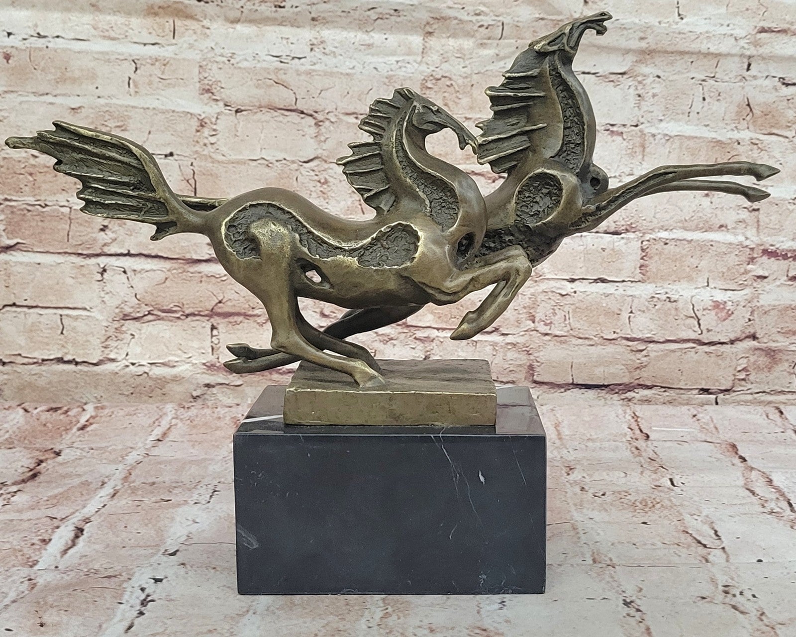 Elegant Equestrian Art Two Horses Running Playing Bronze Marble Statue Sculpture